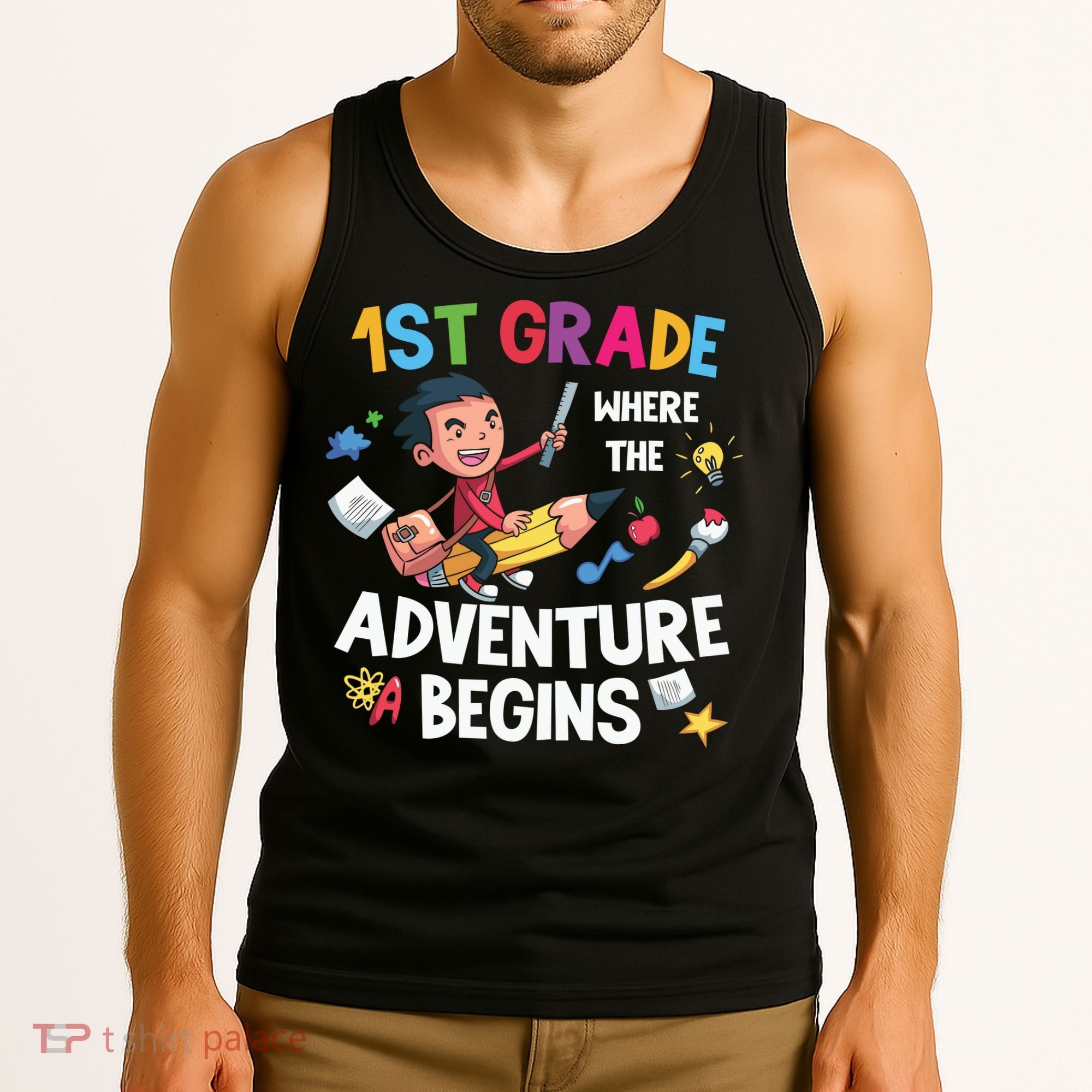 1st Grade Where The Adventure Begins Back To School Tank Top