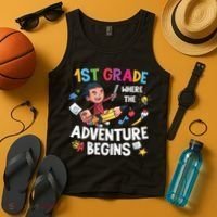 1st Grade Where The Adventure Begins Back To School Tank Top thumb 4