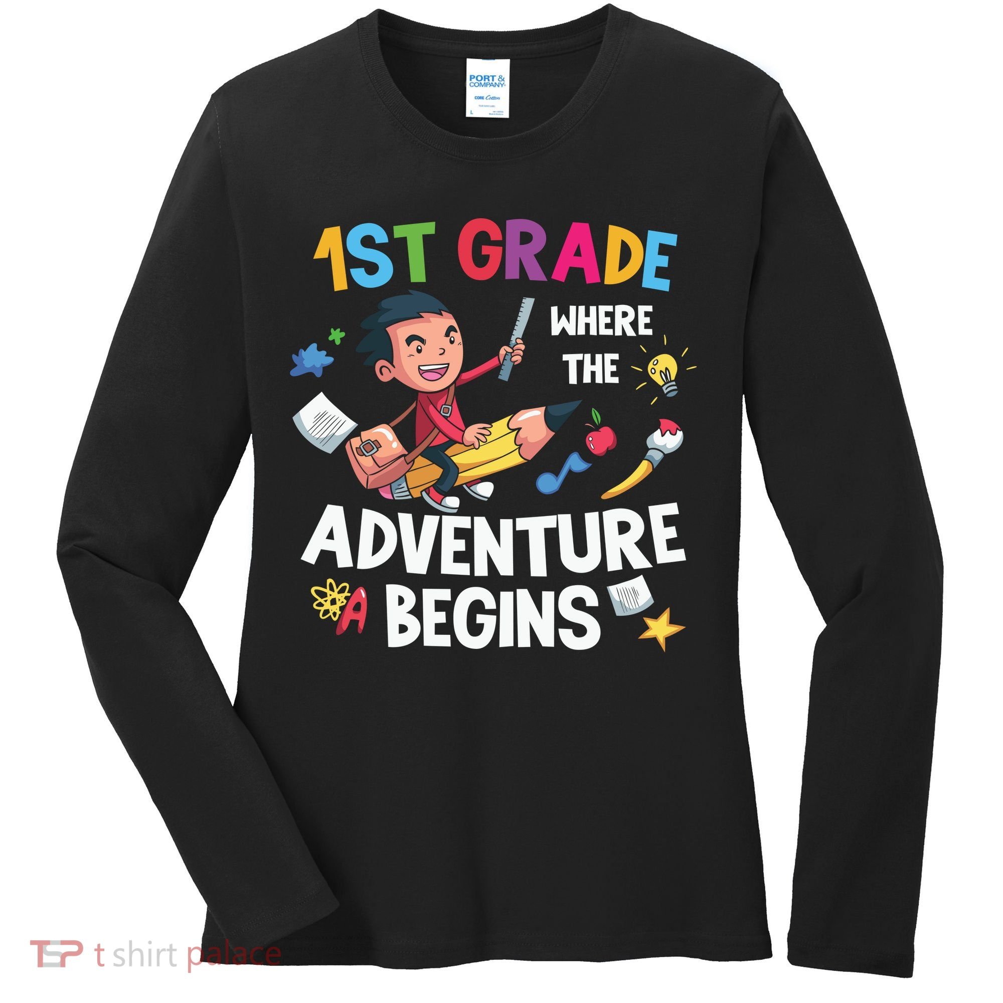 1st Grade Where The Adventure Begins Back To School Women's Long Sleeve Shirt