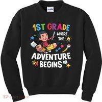 1st Grade Where The Adventure Begins Back To School Kids Sweatshirt thumb 0