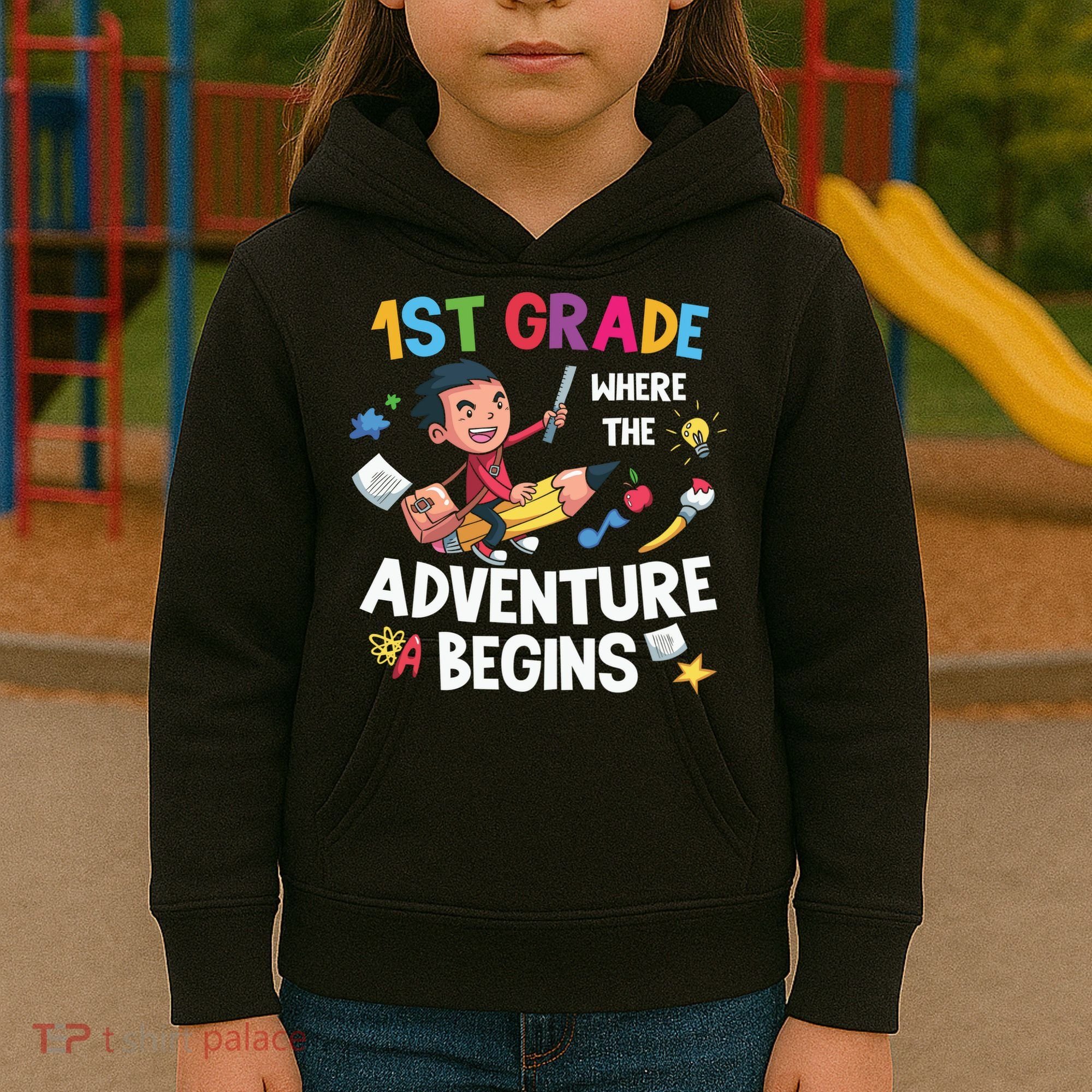 1st Grade Where The Adventure Begins Back To School Kids Hoodie