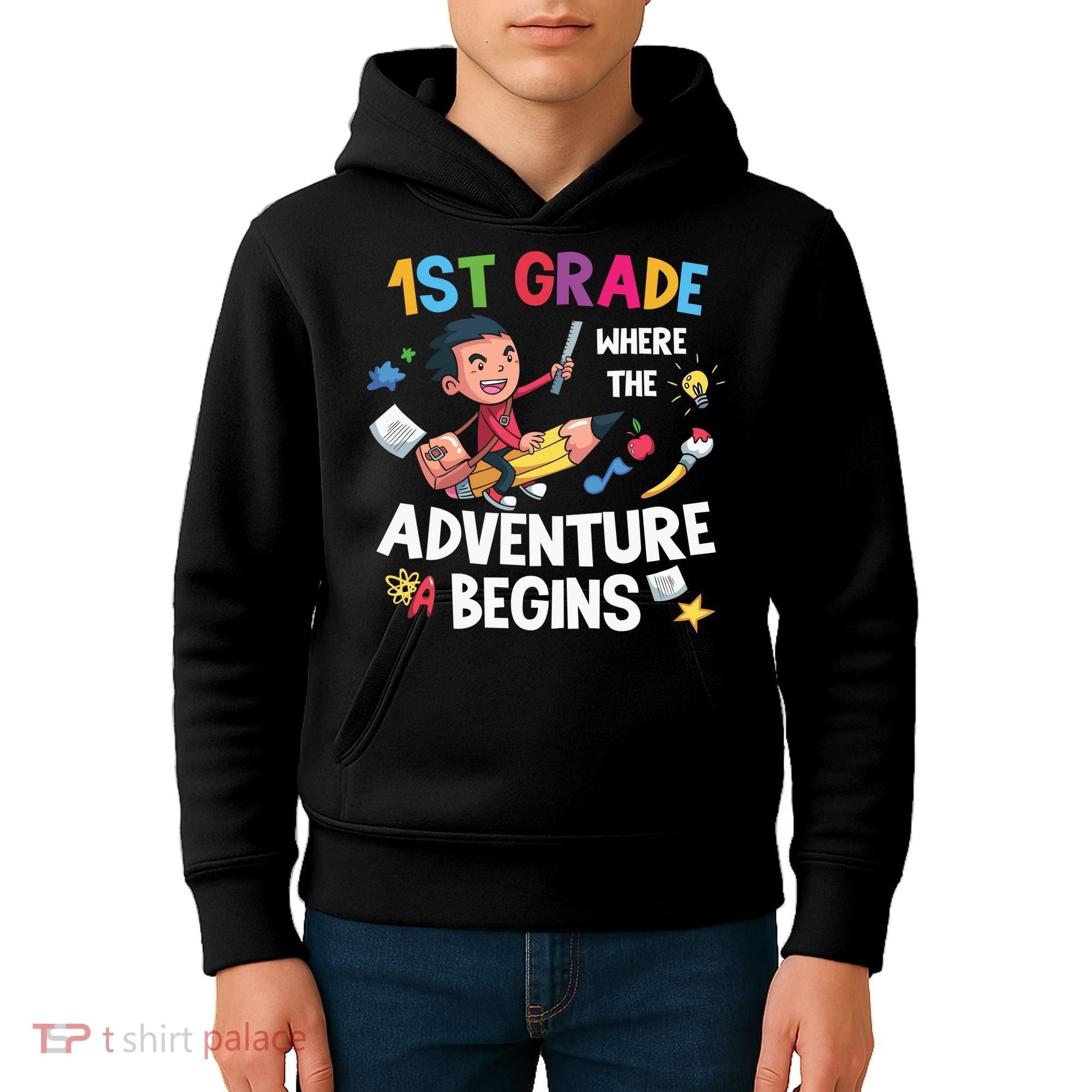 1st Grade Where The Adventure Begins Back To School Kids Hoodie