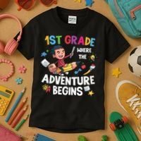 1st Grade Where The Adventure Begins Back To School Kids T-Shirt thumb 3