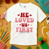 1 John 4 19 He Loved Us First Kids T-Shirt thumb 3