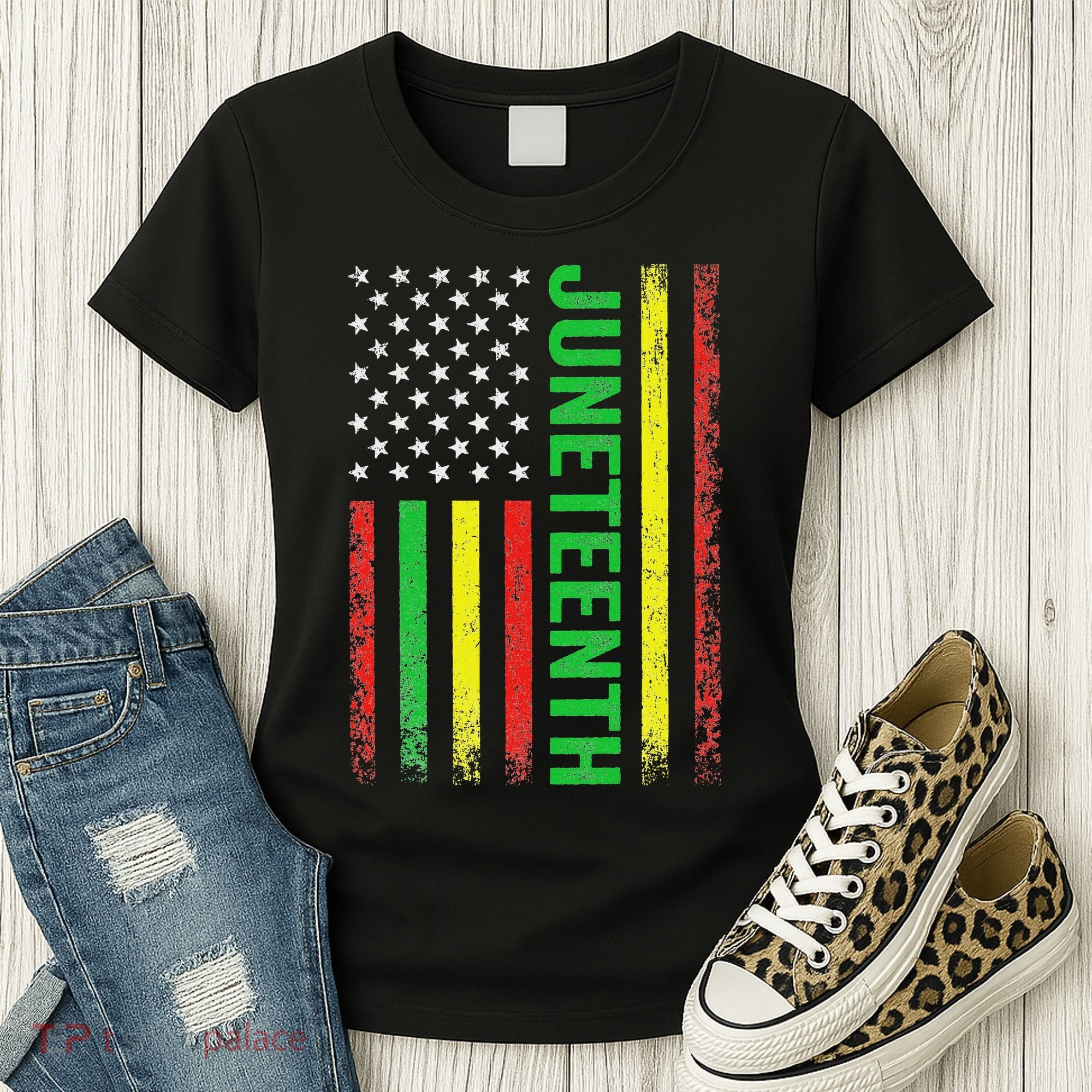 1865 Junenth Black History American Flag African Women's T-Shirt