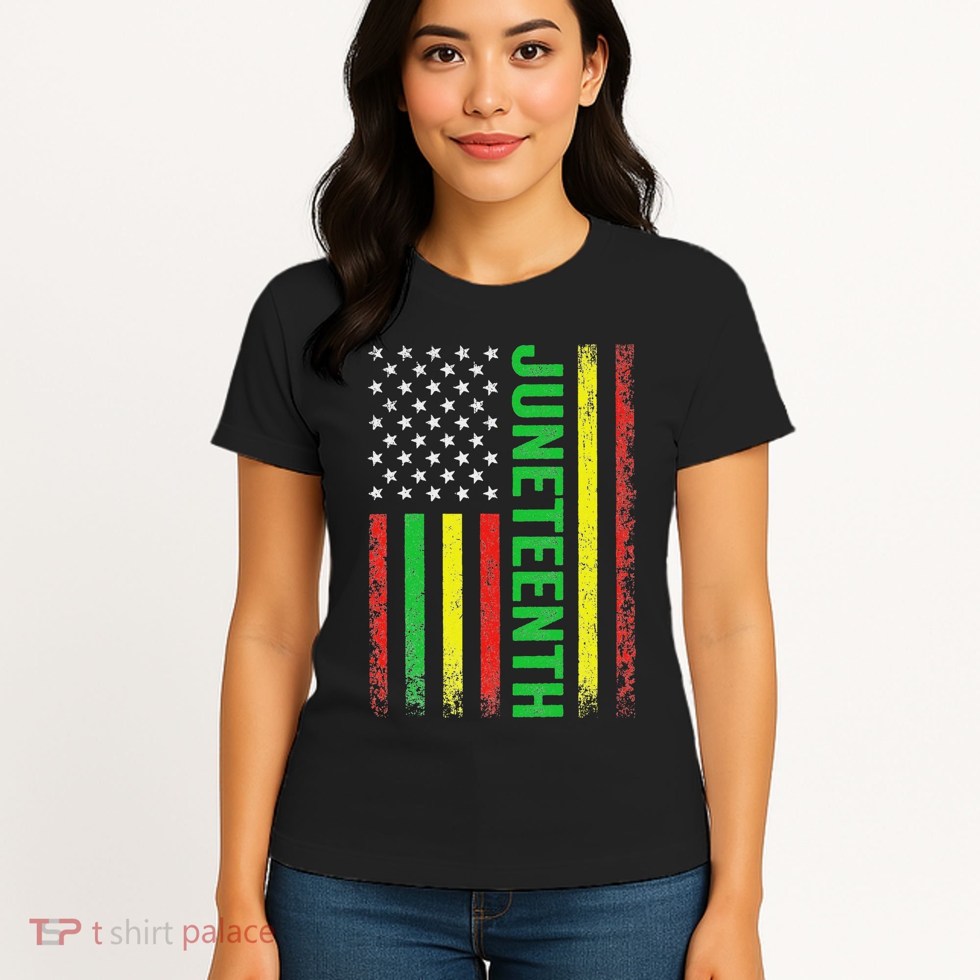 1865 Junenth Black History American Flag African Women's T-Shirt