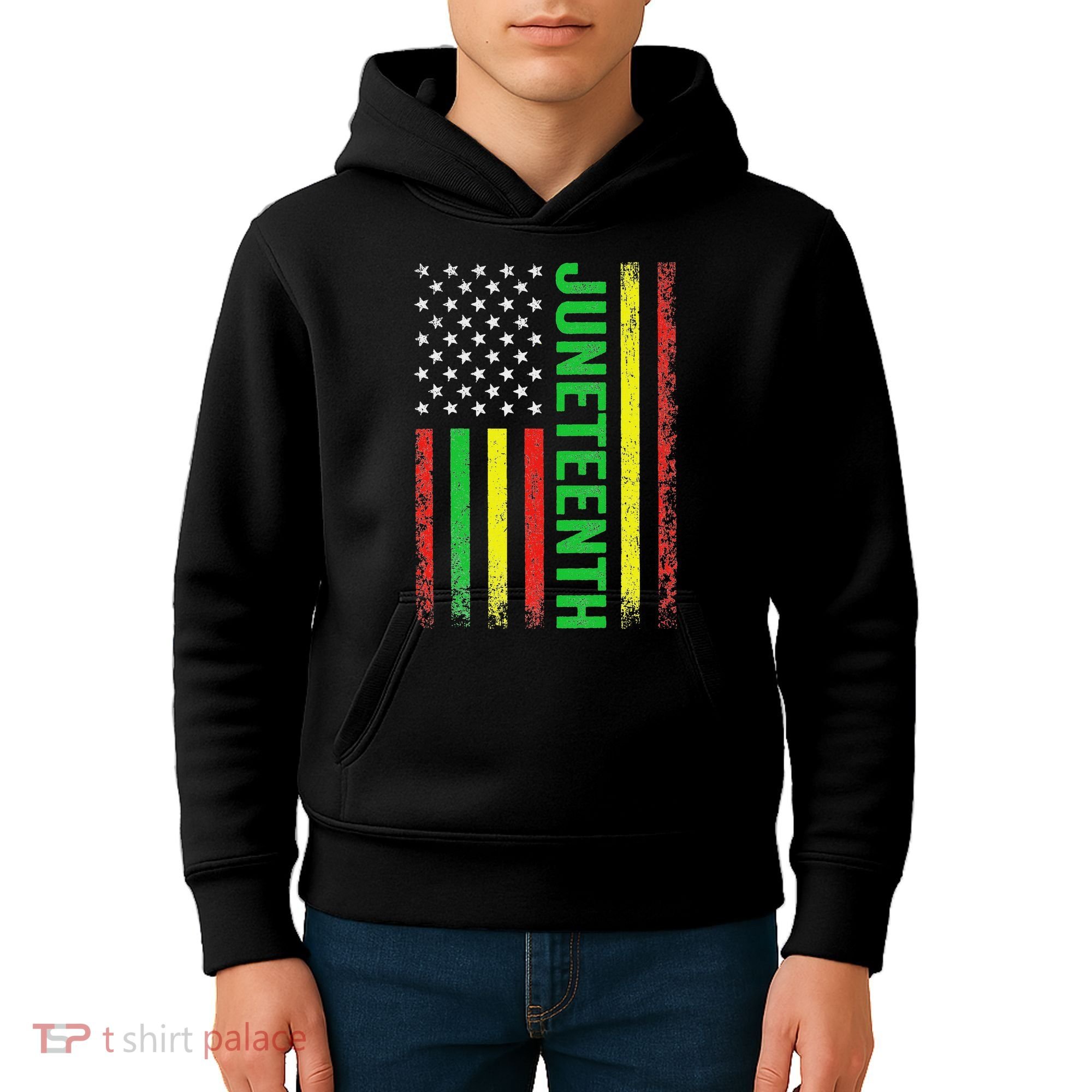 1865 Junenth Black History American Flag African Kids Hoodie