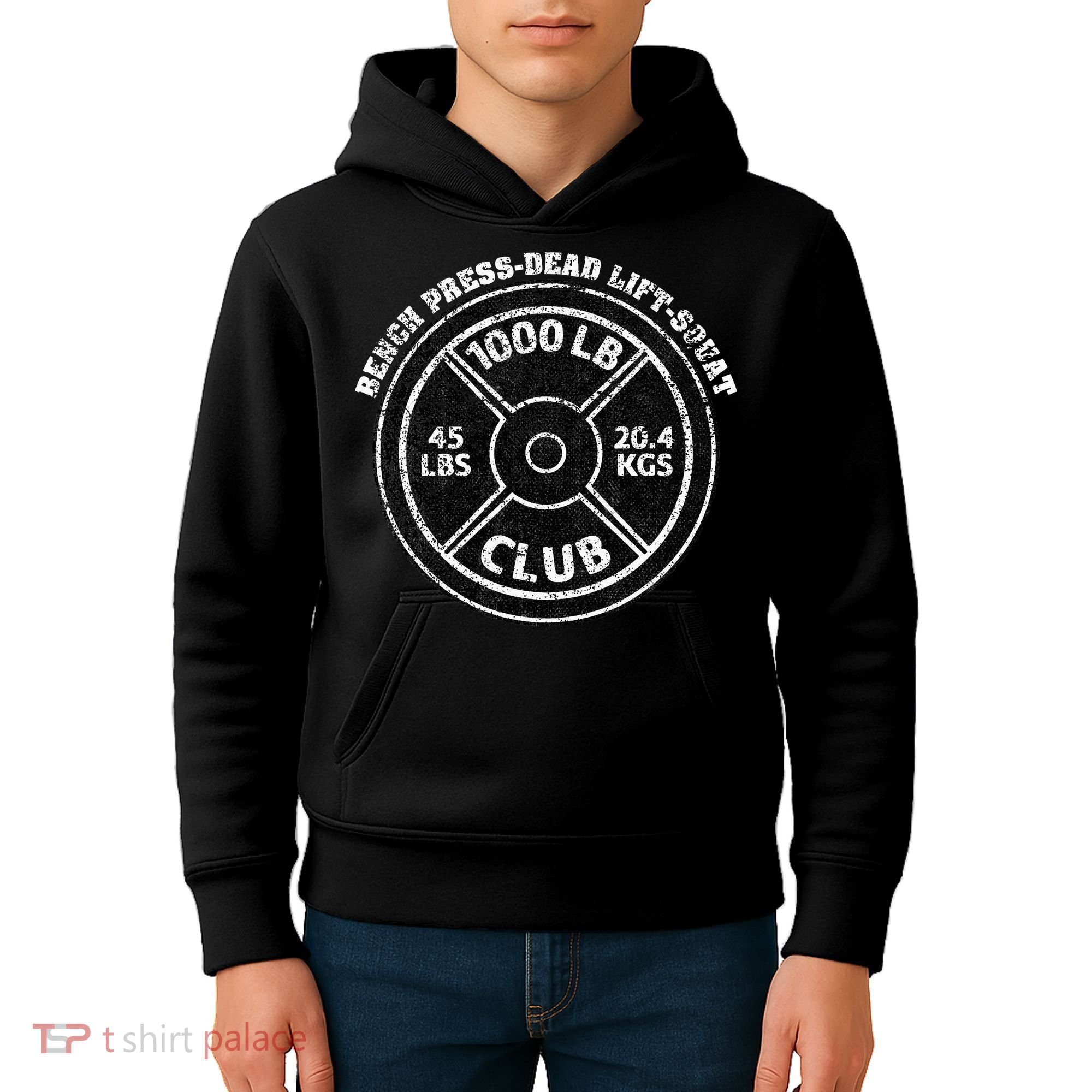 1000 Lbs Pound Club Gym Weightlifting Dead Lift Bench Press Kids Hoodie