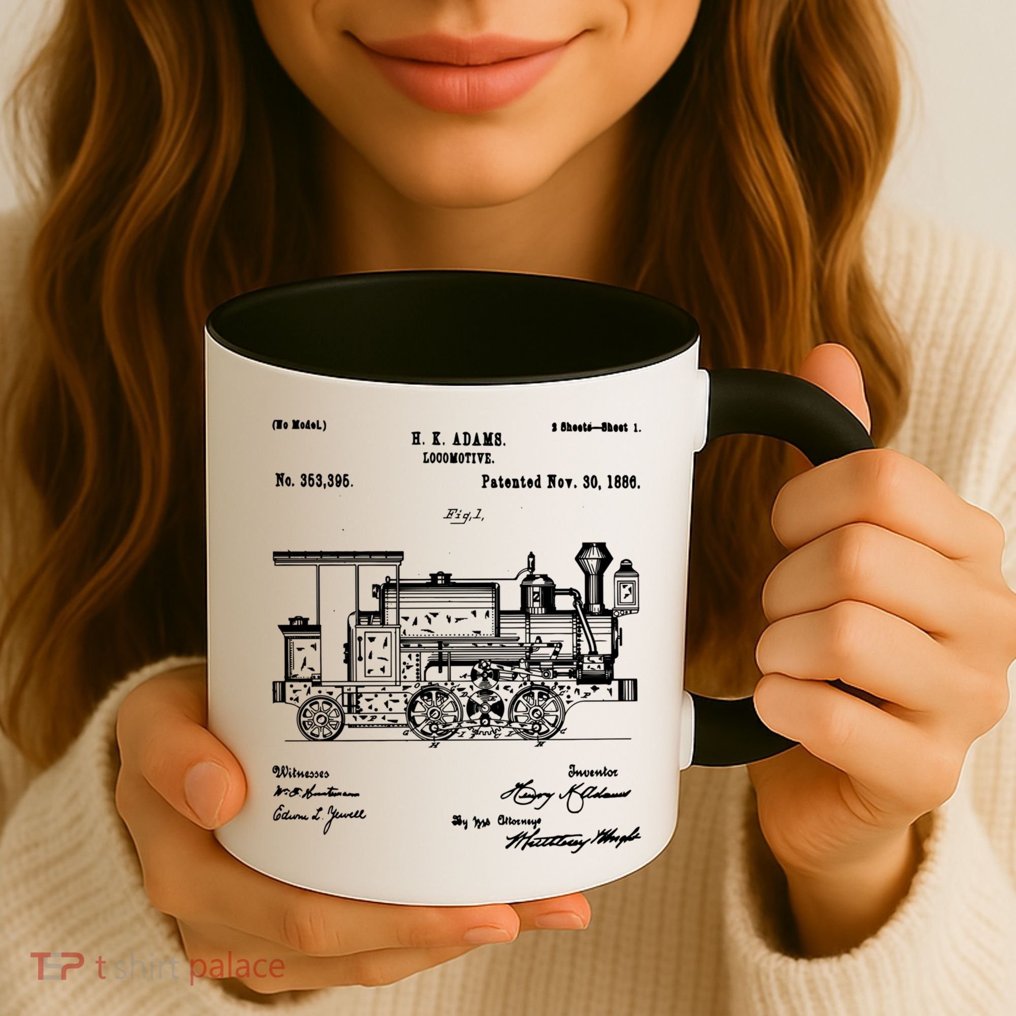 1886 Locomotive Steam Train Gift Retro Patent Blueprint Gift Coffee Mug