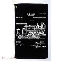 1886 Locomotive Steam Train Gift Retro Patent Blueprint Gift Golf Towel thumb 0