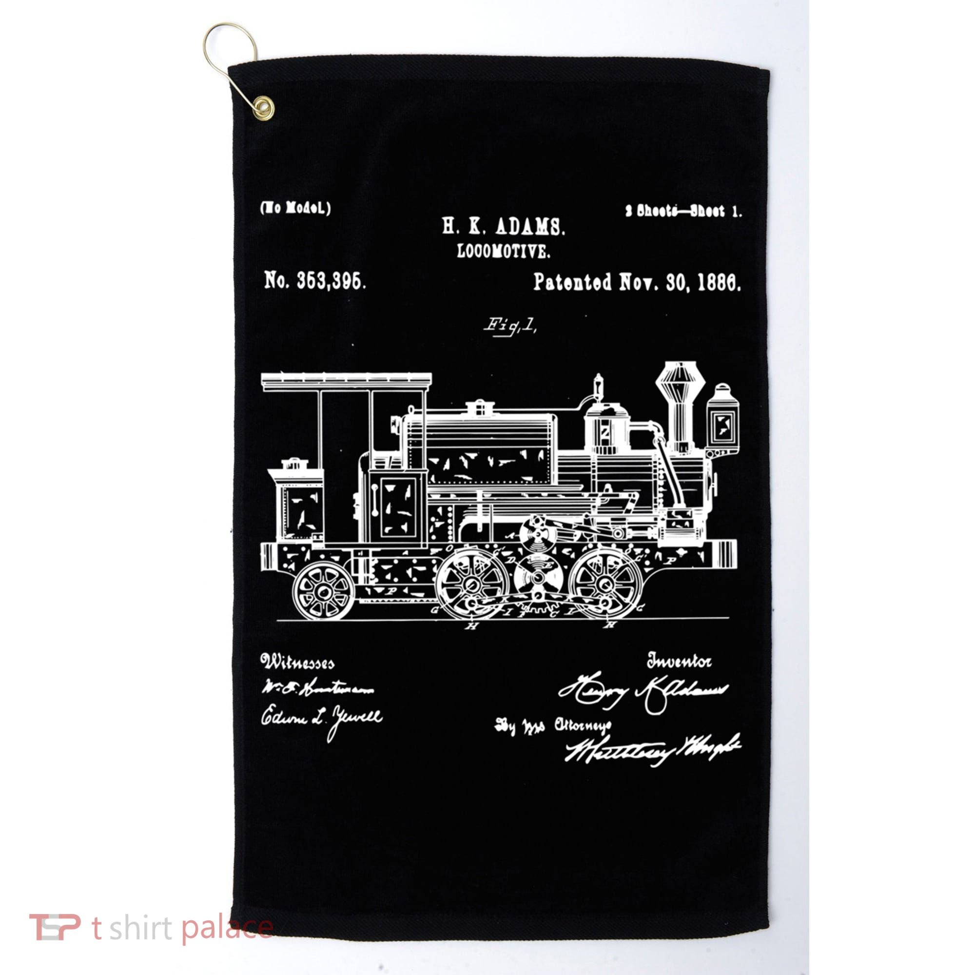 1886 Locomotive Steam Train Gift Retro Patent Blueprint Gift Golf Towel