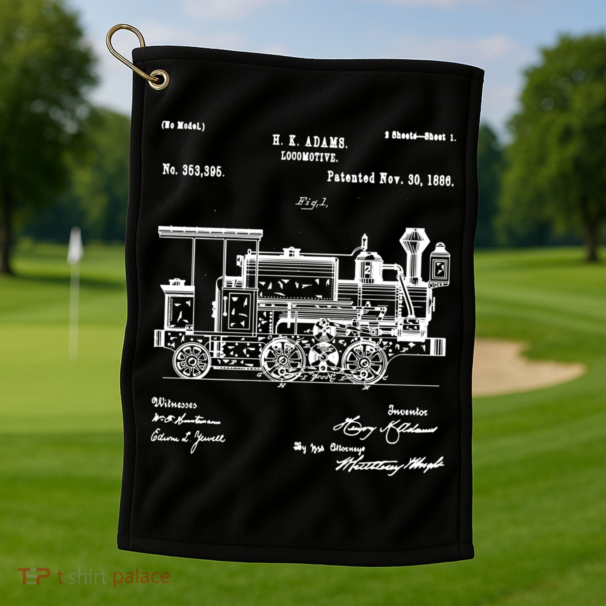1886 Locomotive Steam Train Gift Retro Patent Blueprint Gift Golf Towel