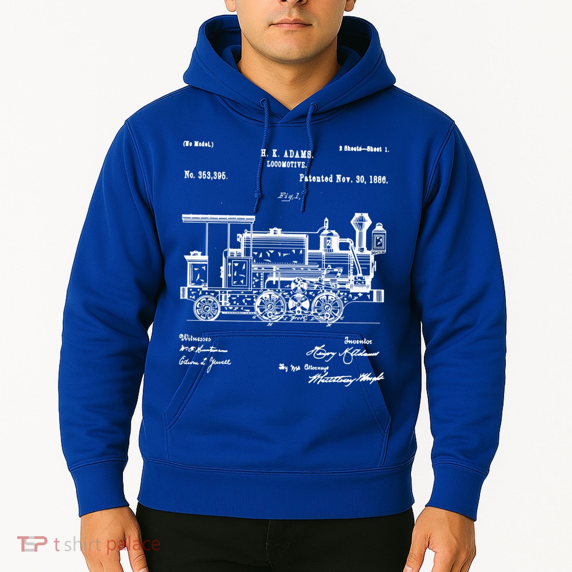 1886 Locomotive Steam Train Gift Retro Patent Blueprint Gift Hoodie