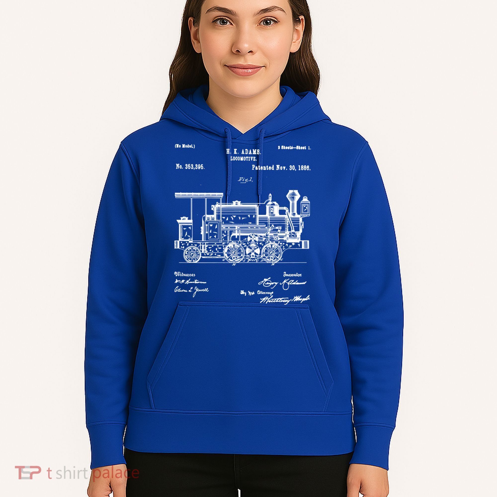 1886 Locomotive Steam Train Gift Retro Patent Blueprint Gift Hoodie