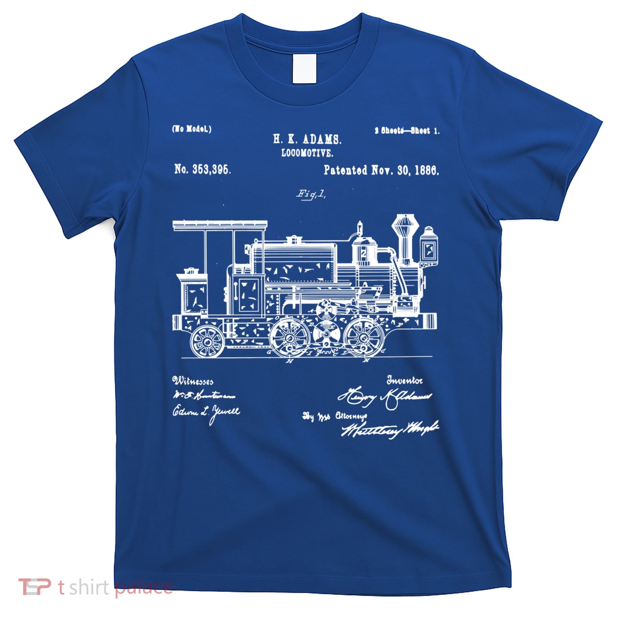 1886 Locomotive Steam Train Gift Retro Patent Blueprint Gift T-Shirt
