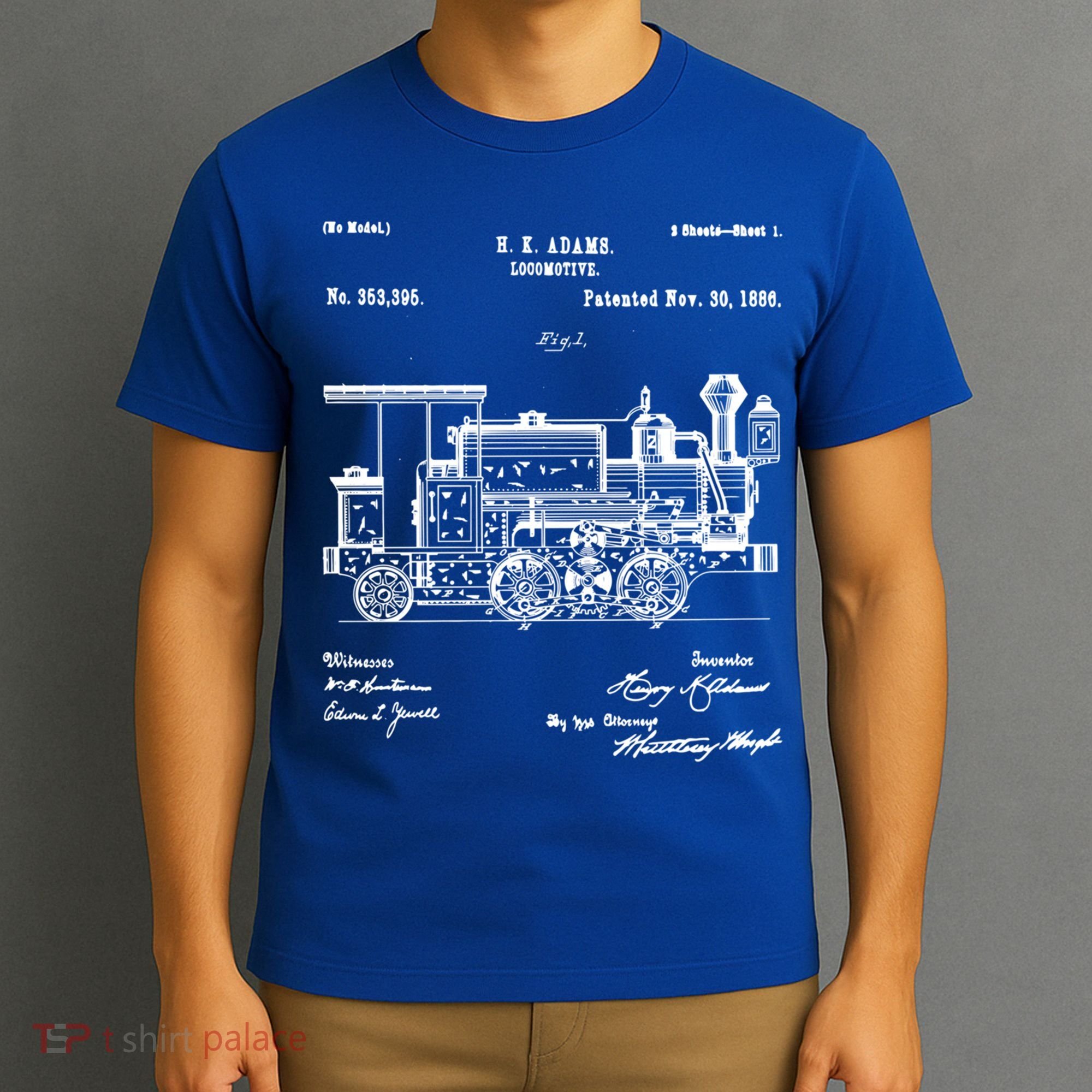 1886 Locomotive Steam Train Gift Retro Patent Blueprint Gift T-Shirt