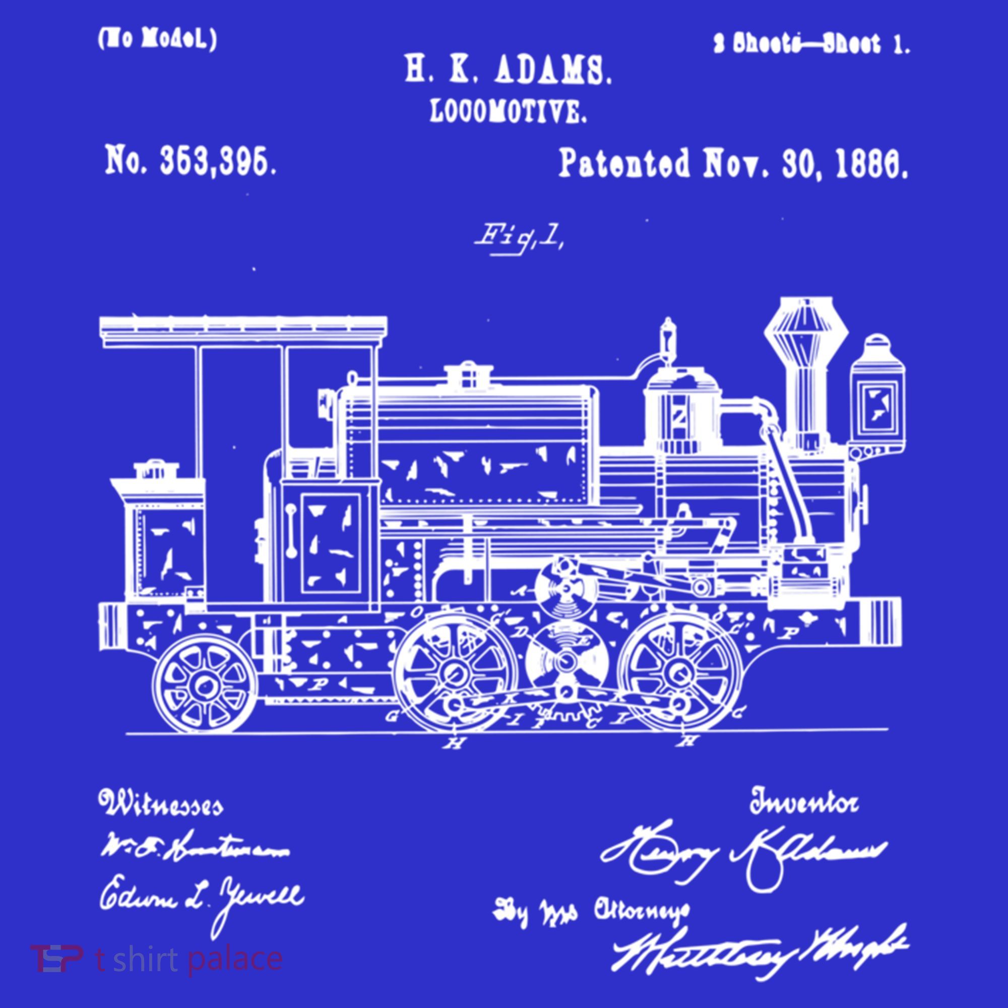 1886 Locomotive Steam Train Gift Retro Patent Blueprint Gift T-Shirt