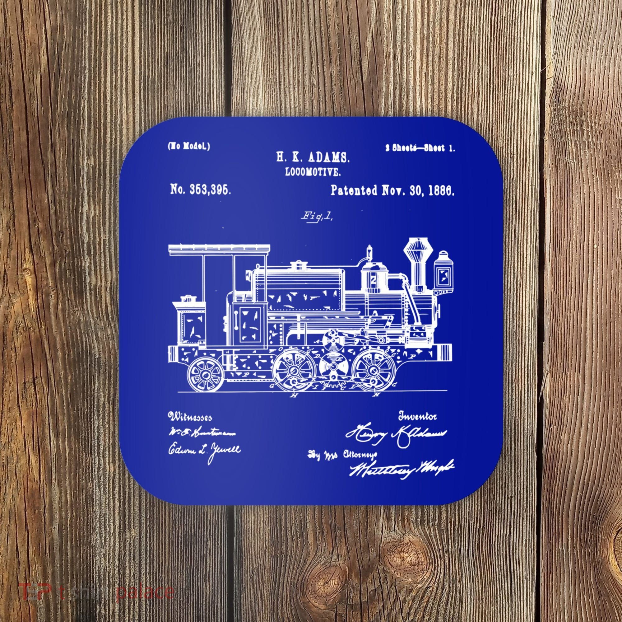 1886 Locomotive Steam Train Gift Retro Patent Blueprint Gift Coaster