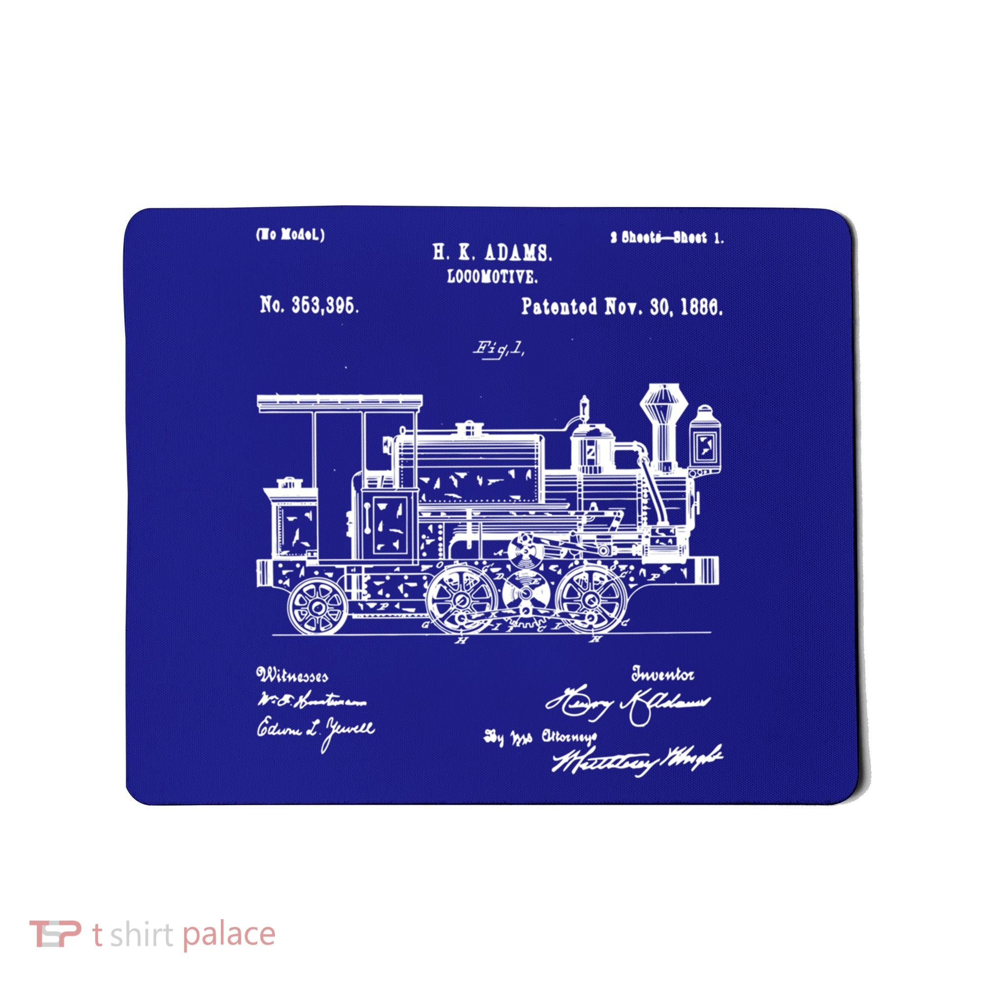1886 Locomotive Steam Train Gift Retro Patent Blueprint Gift Mousepad