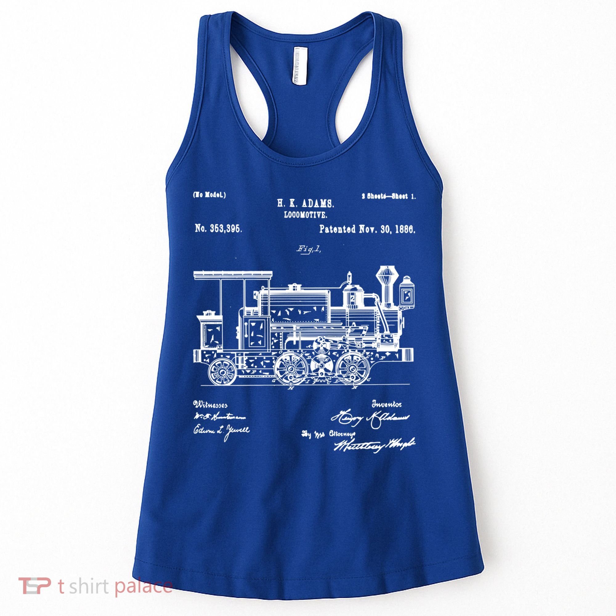1886 Locomotive Steam Train Gift Retro Patent Blueprint Gift Women's Tank Top