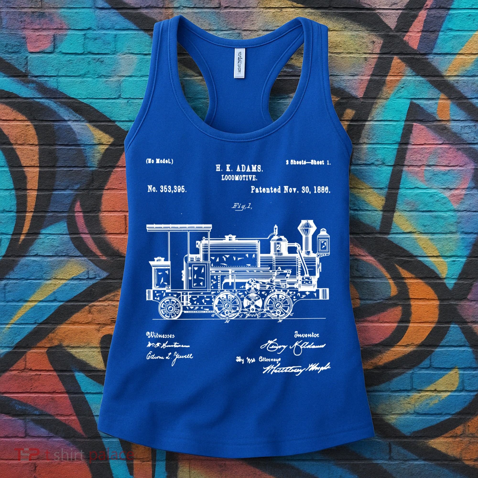 1886 Locomotive Steam Train Gift Retro Patent Blueprint Gift Women's Tank Top