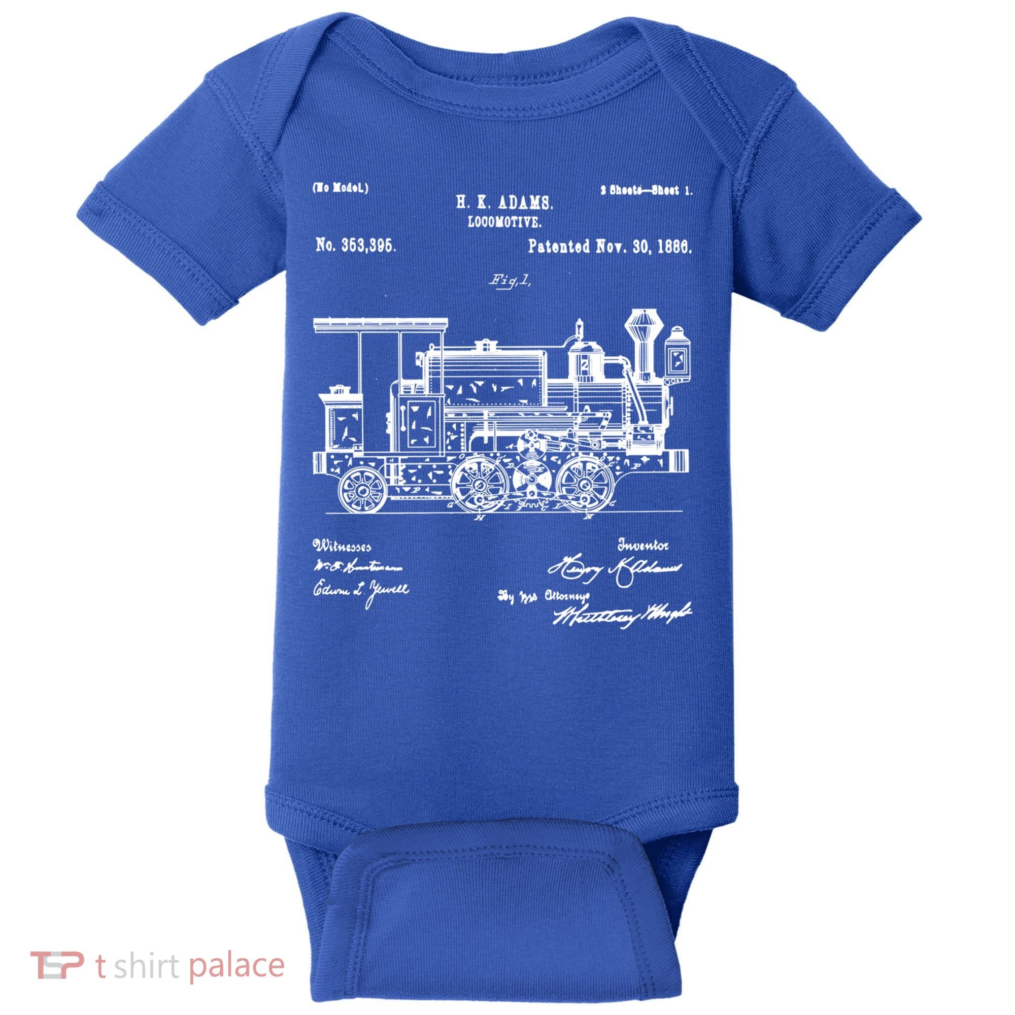 1886 Locomotive Steam Train Gift Retro Patent Blueprint Gift Baby Bodysuit