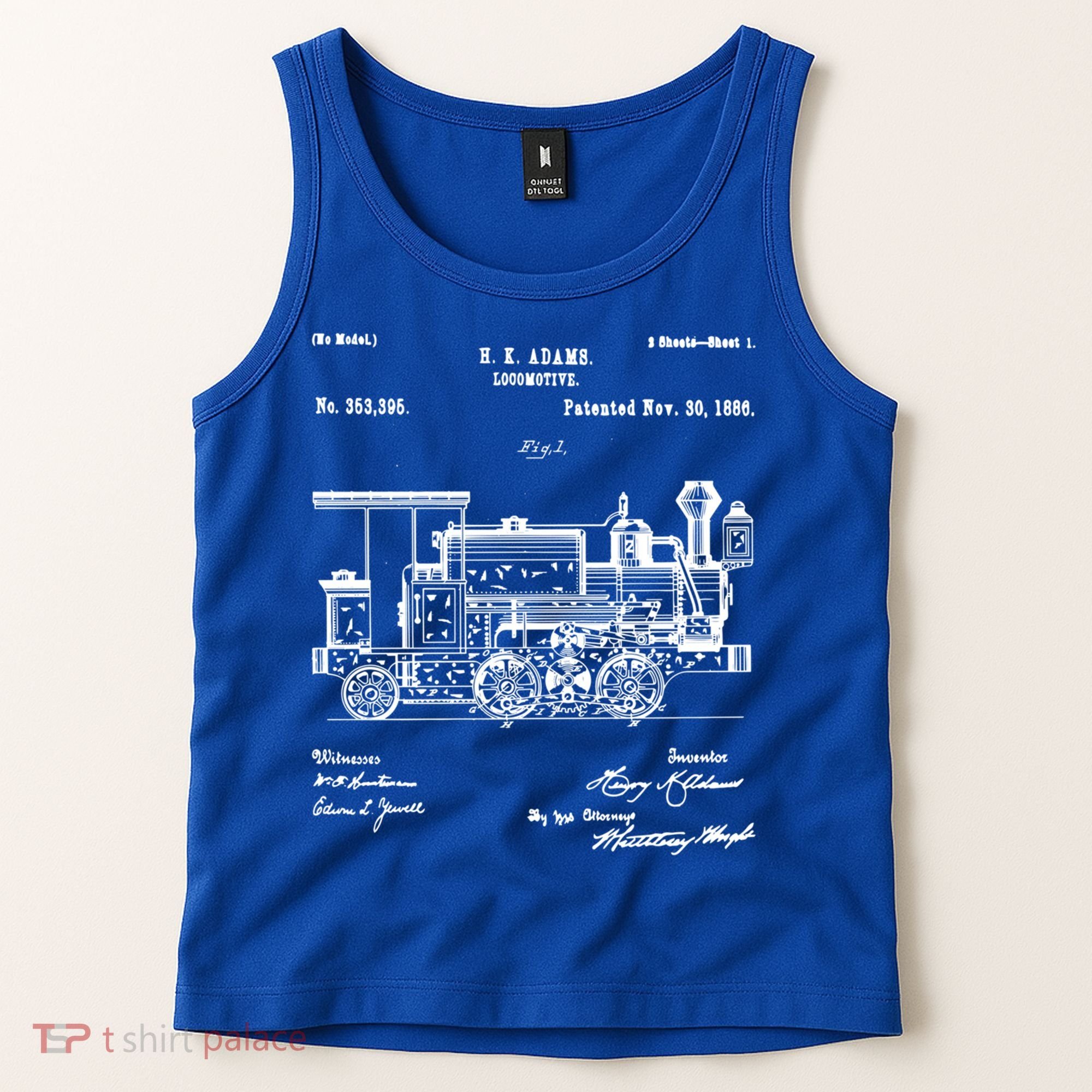 1886 Locomotive Steam Train Gift Retro Patent Blueprint Gift Tank Top