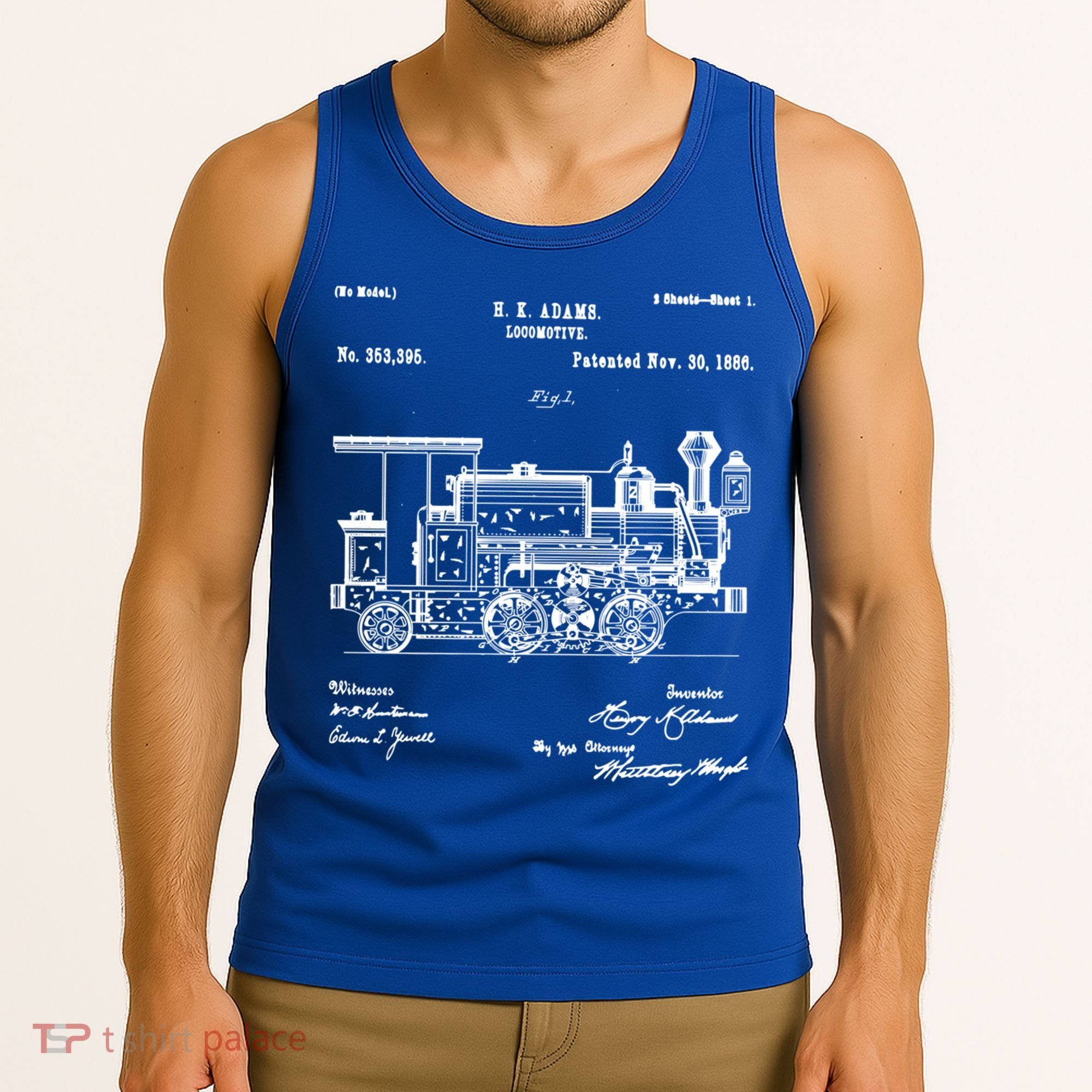 1886 Locomotive Steam Train Gift Retro Patent Blueprint Gift Tank Top