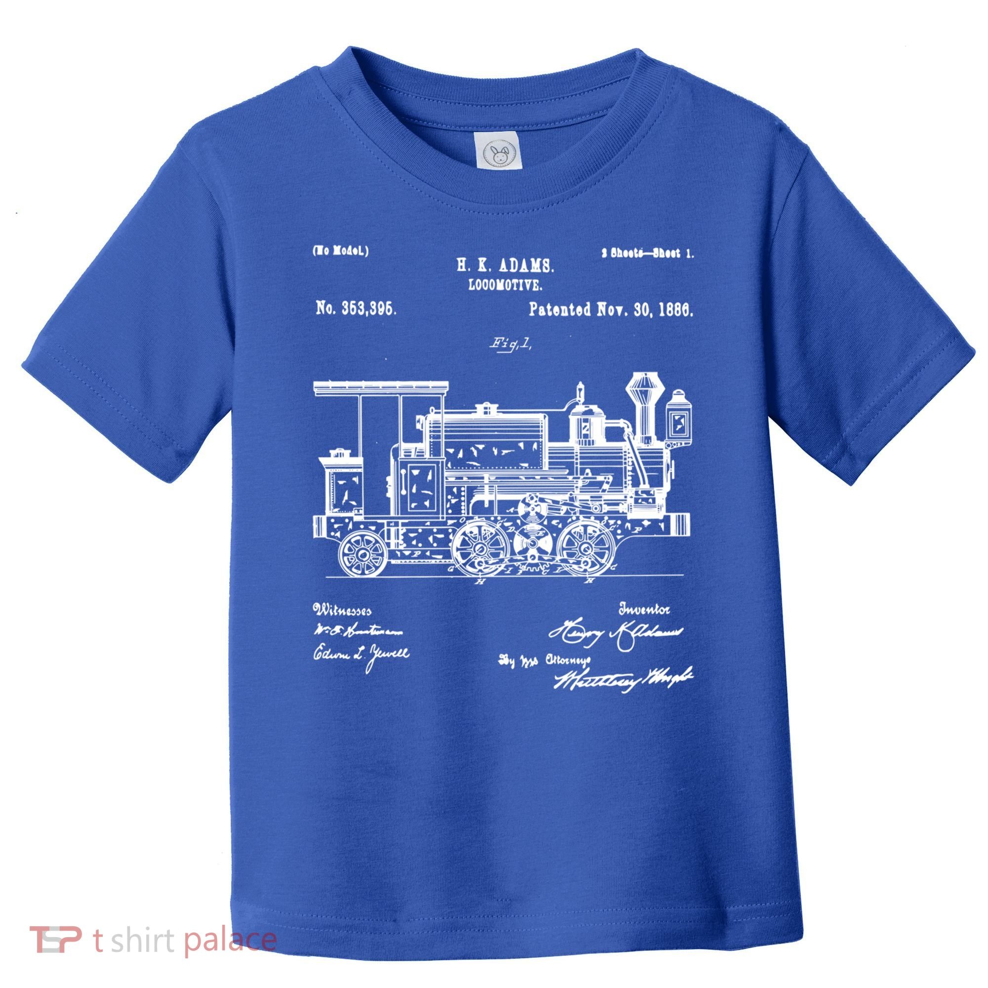 1886 Locomotive Steam Train Gift Retro Patent Blueprint Gift Toddler T-Shirt