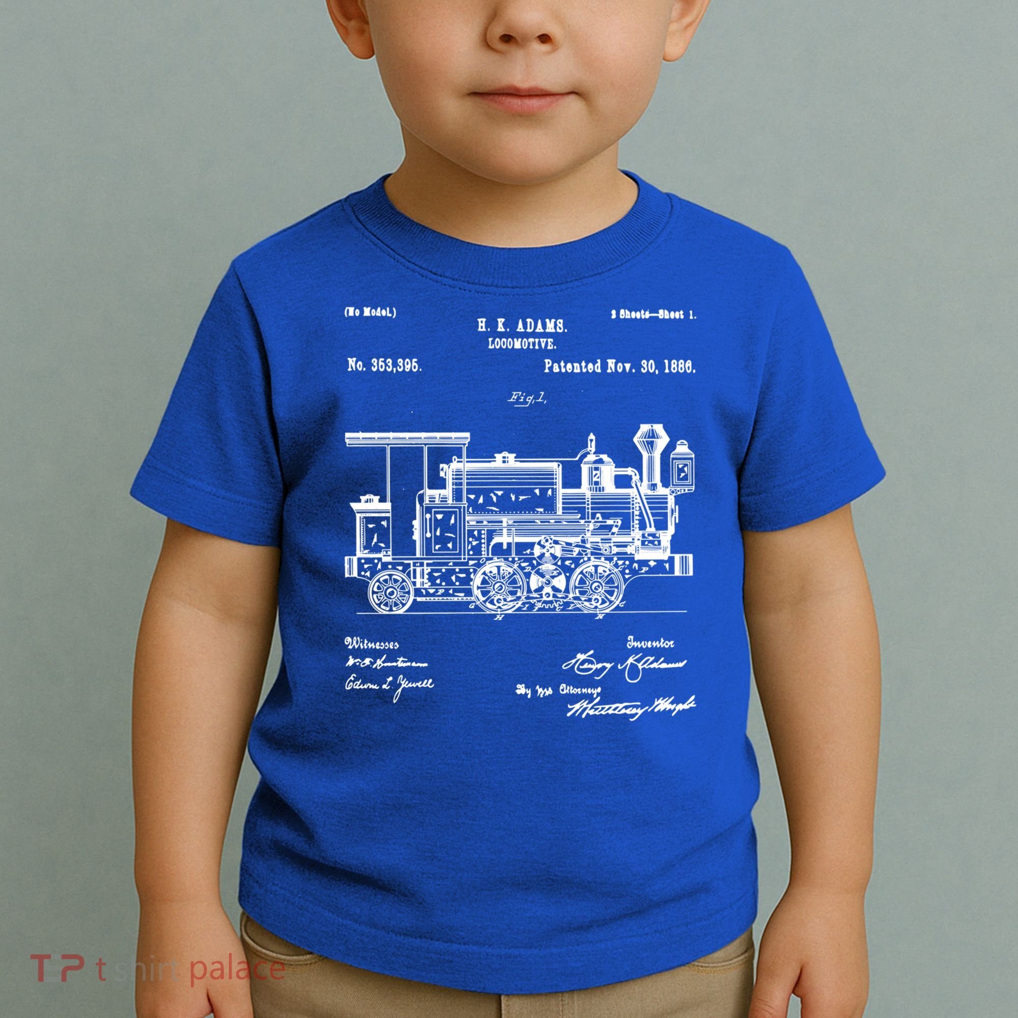 1886 Locomotive Steam Train Gift Retro Patent Blueprint Gift Toddler T-Shirt