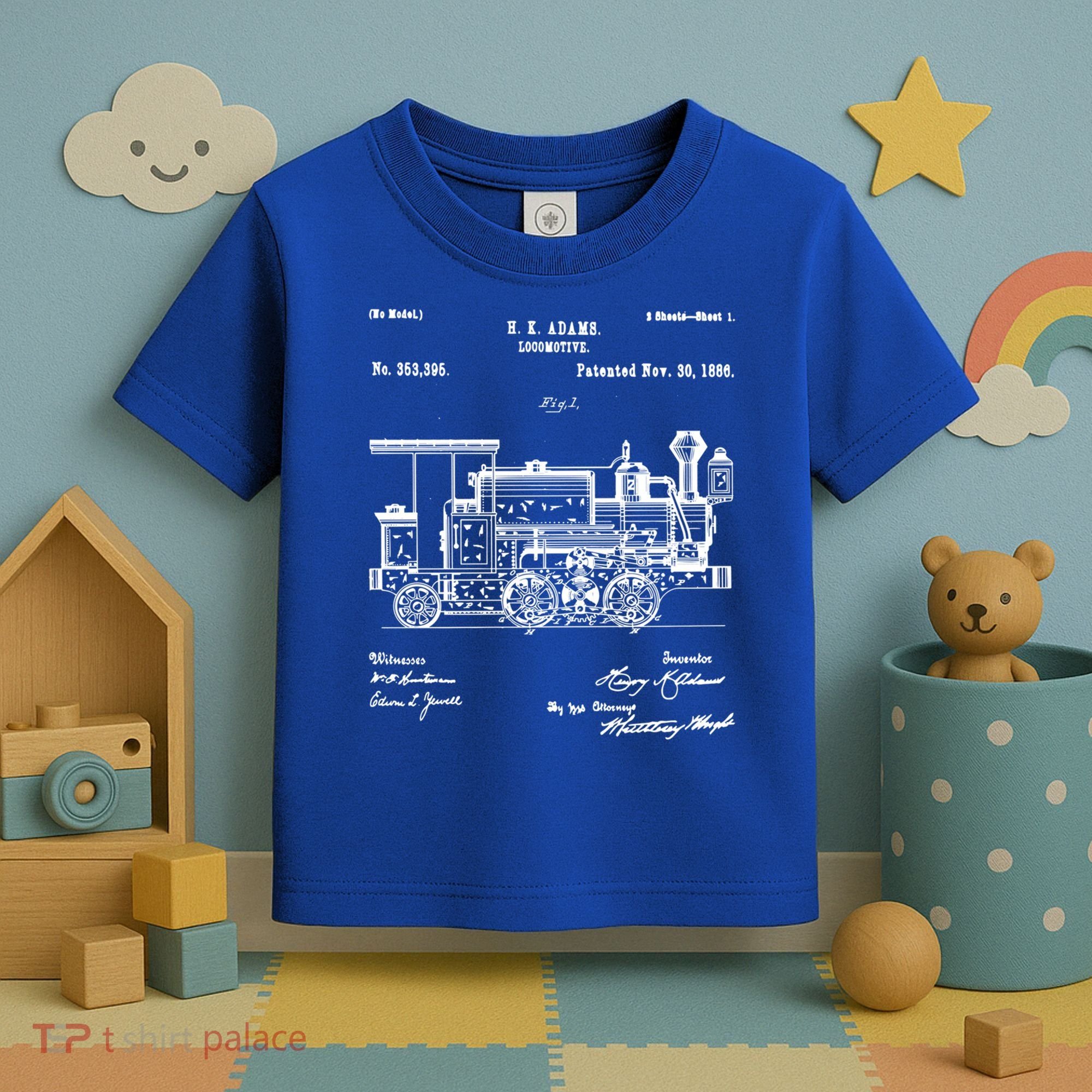 1886 Locomotive Steam Train Gift Retro Patent Blueprint Gift Toddler T-Shirt