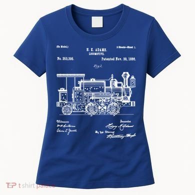 1886 Locomotive Steam Train Gift Retro Patent Blueprint Gift Women's T-Shirt