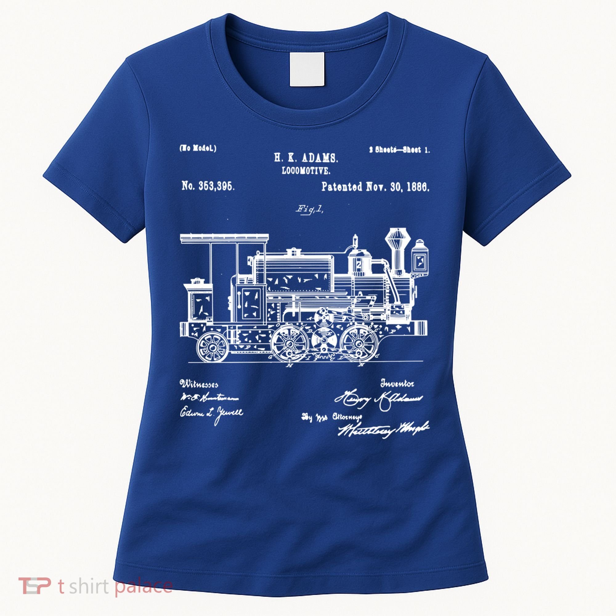 1886 Locomotive Steam Train Gift Retro Patent Blueprint Gift Women's T-Shirt