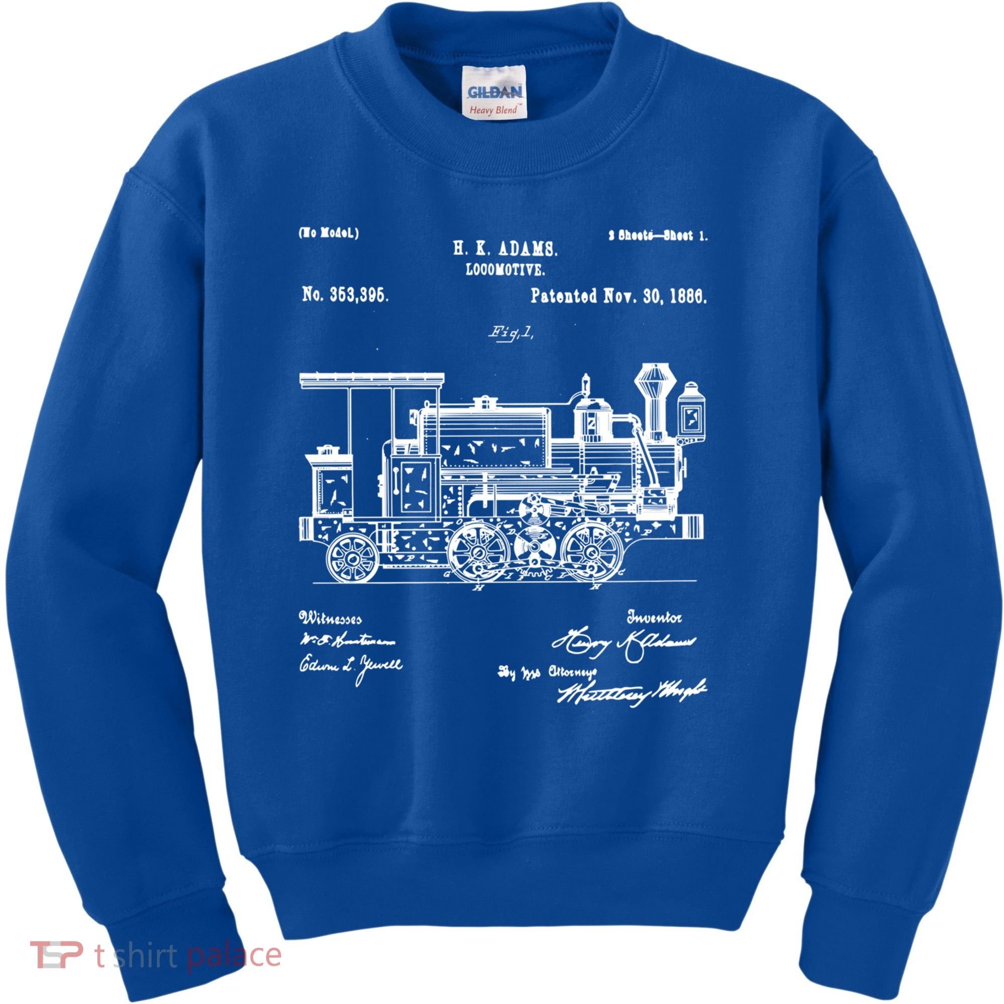 1886 Locomotive Steam Train Gift Retro Patent Blueprint Gift Kids Sweatshirt