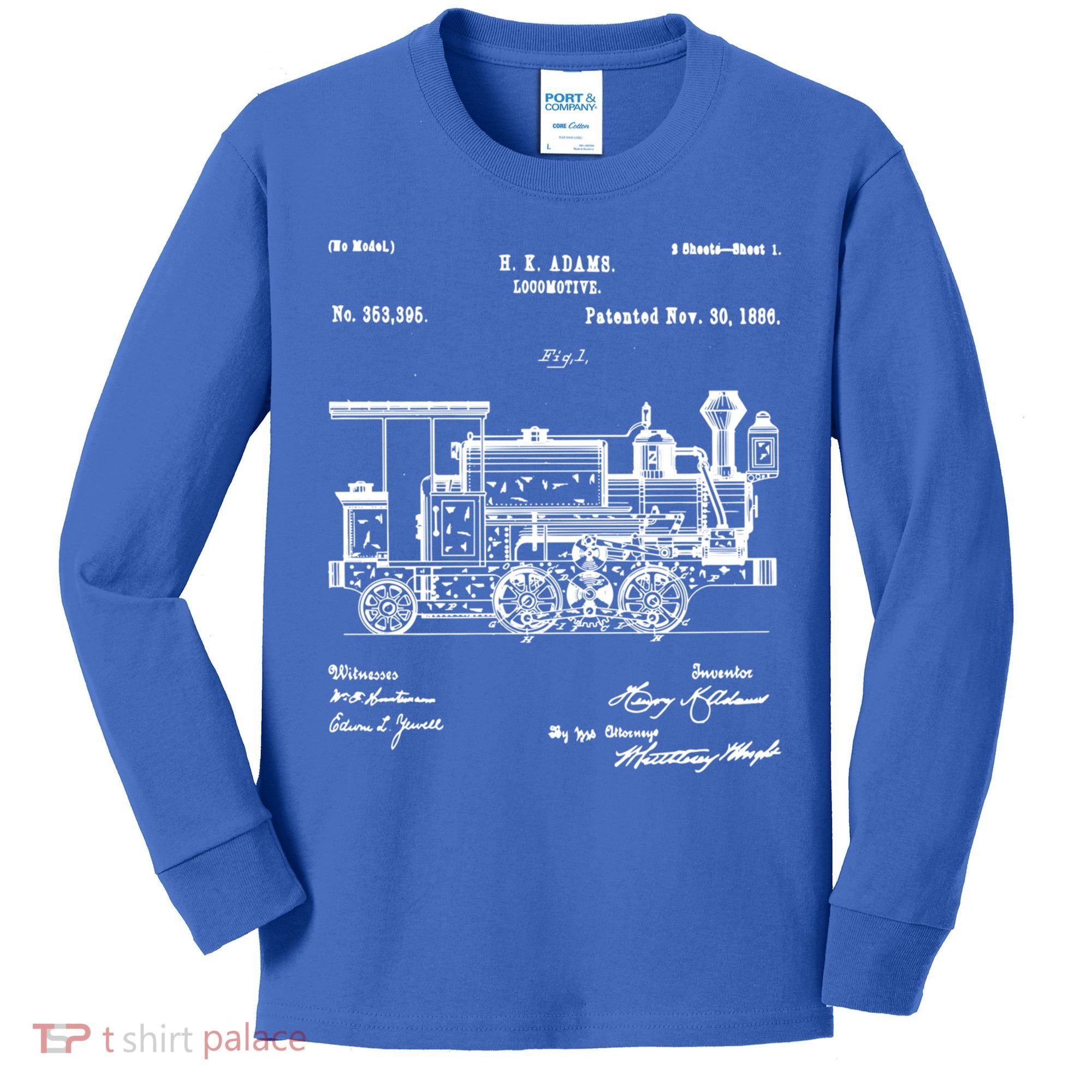 1886 Locomotive Steam Train Gift Retro Patent Blueprint Gift Kids Long Sleeve Shirt