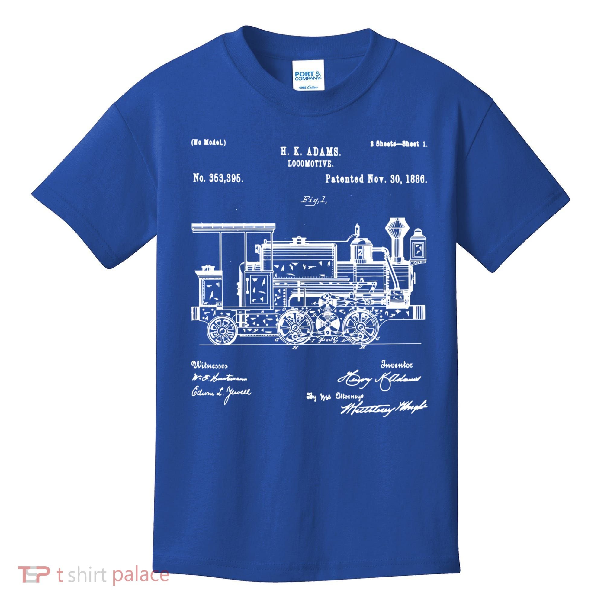 1886 Locomotive Steam Train Gift Retro Patent Blueprint Gift Kids T-Shirt