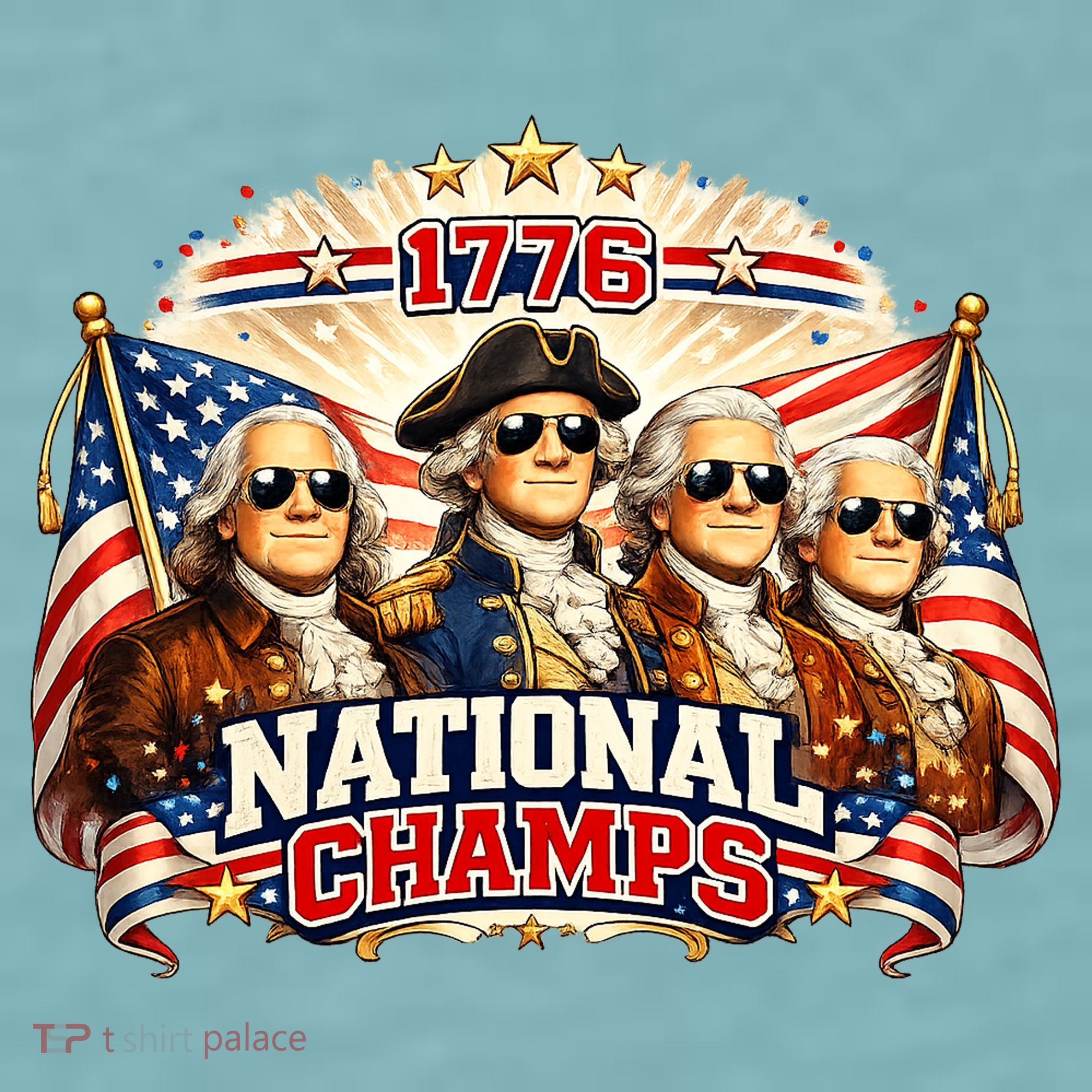 1776 National Champs Patriotic Founding Fathers Sueded Cloud Jersey T-Shirt