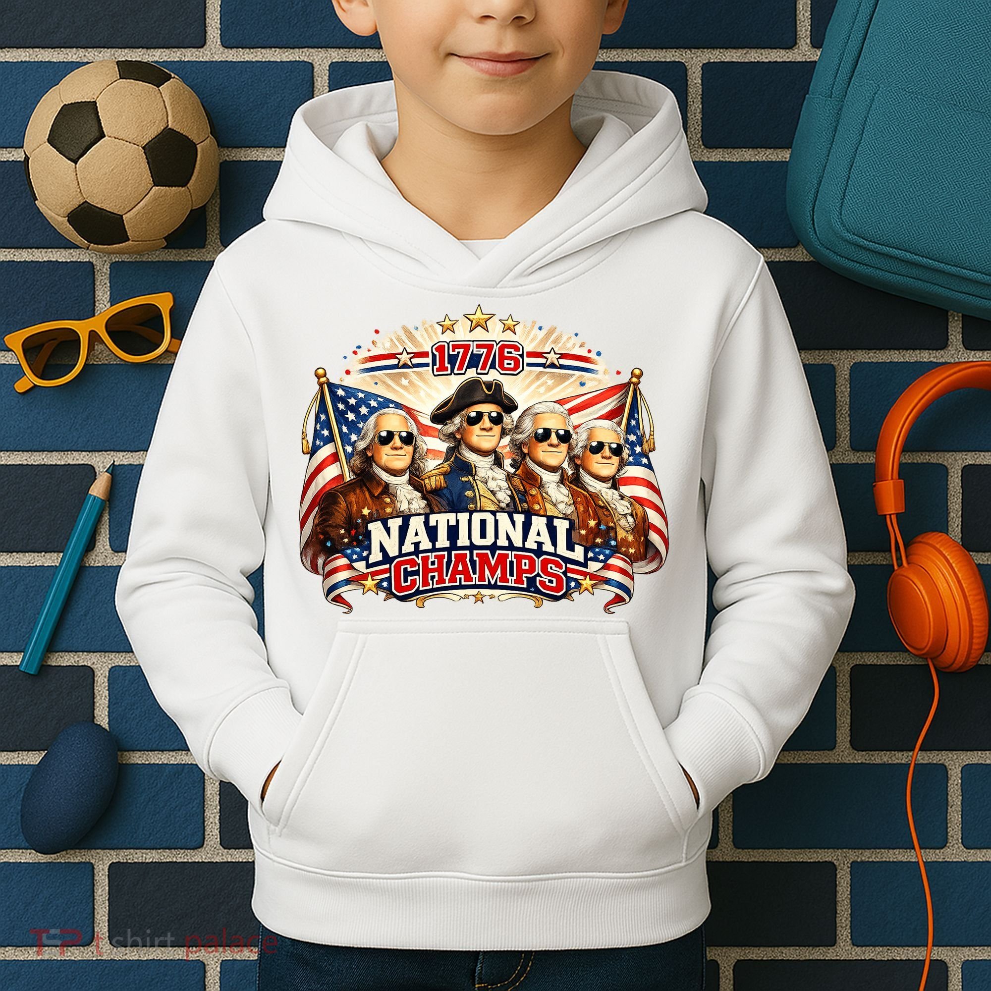 1776 National Champs Patriotic Founding Fathers Kids Hoodie