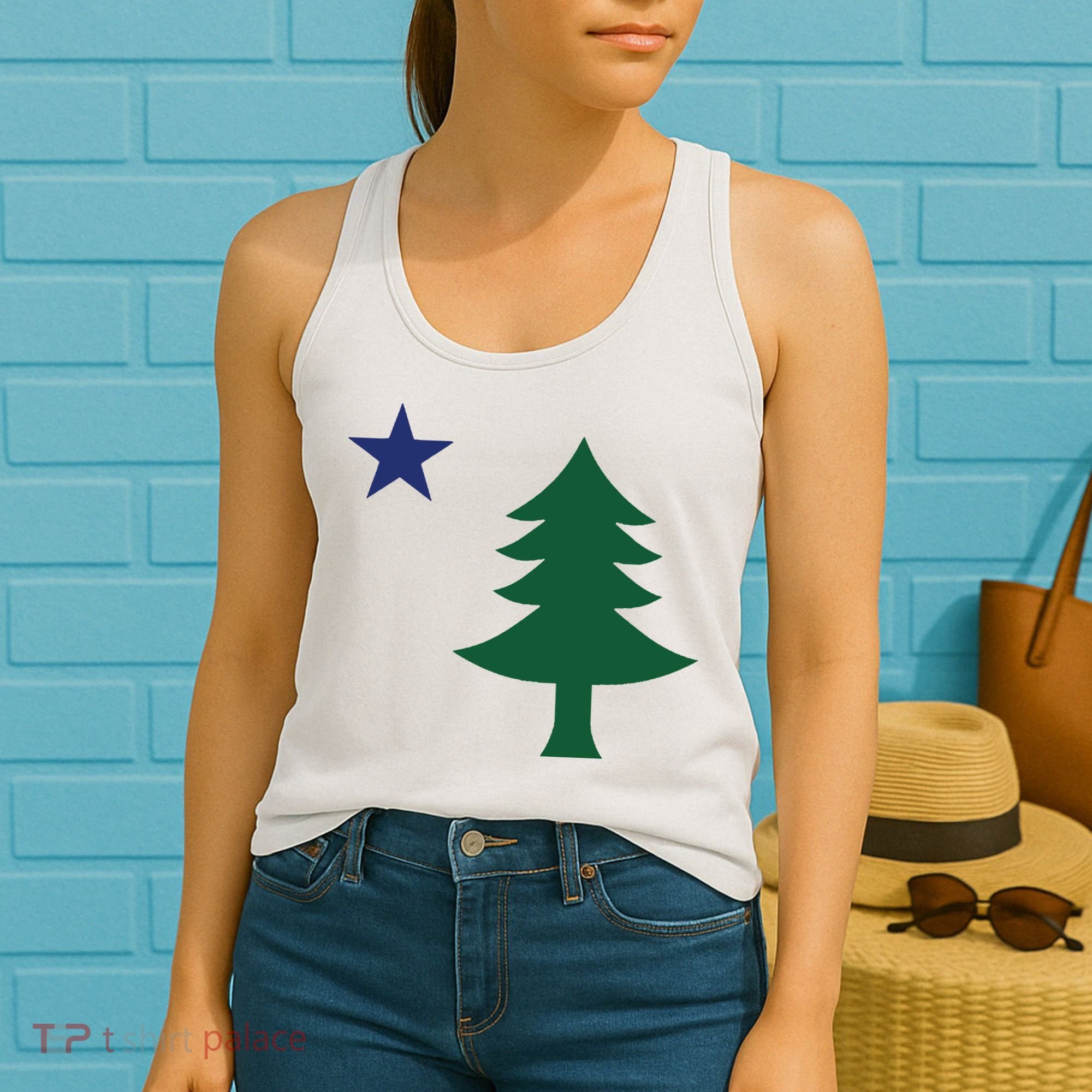 1901 Old First Flag Of Maine Pine Tree And Star Women's Tank Top