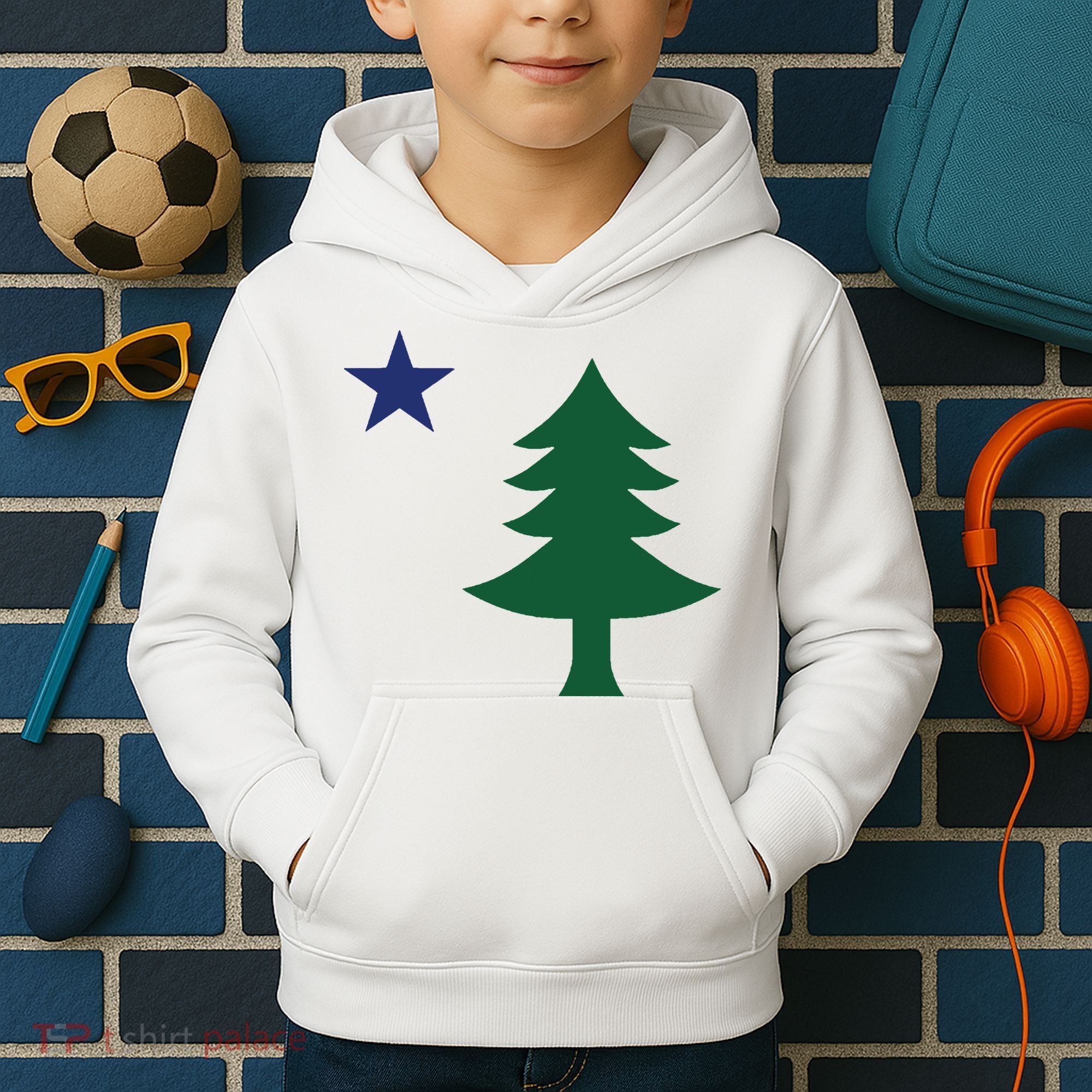 1901 Old First Flag Of Maine Pine Tree And Star Kids Hoodie