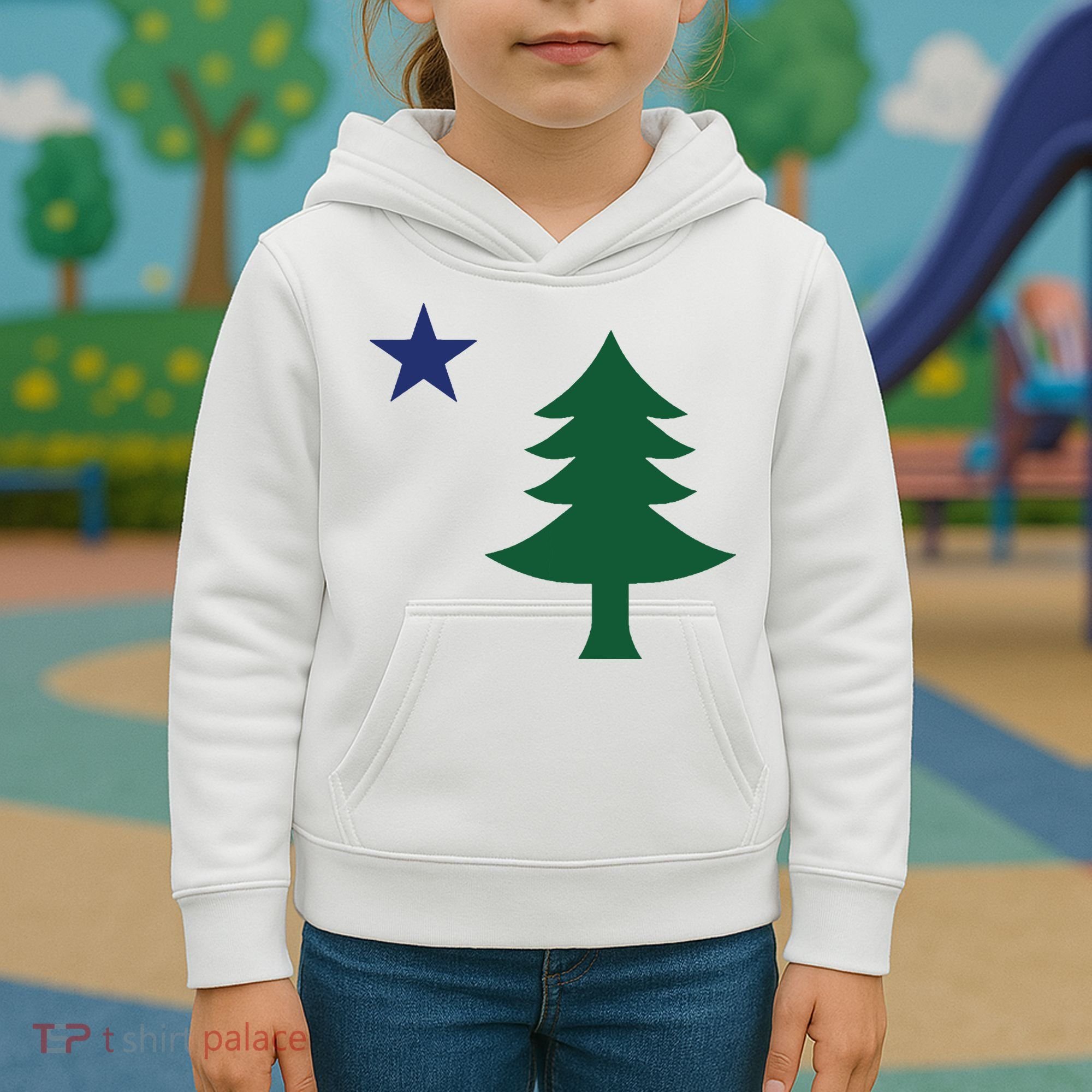1901 Old First Flag Of Maine Pine Tree And Star Kids Hoodie
