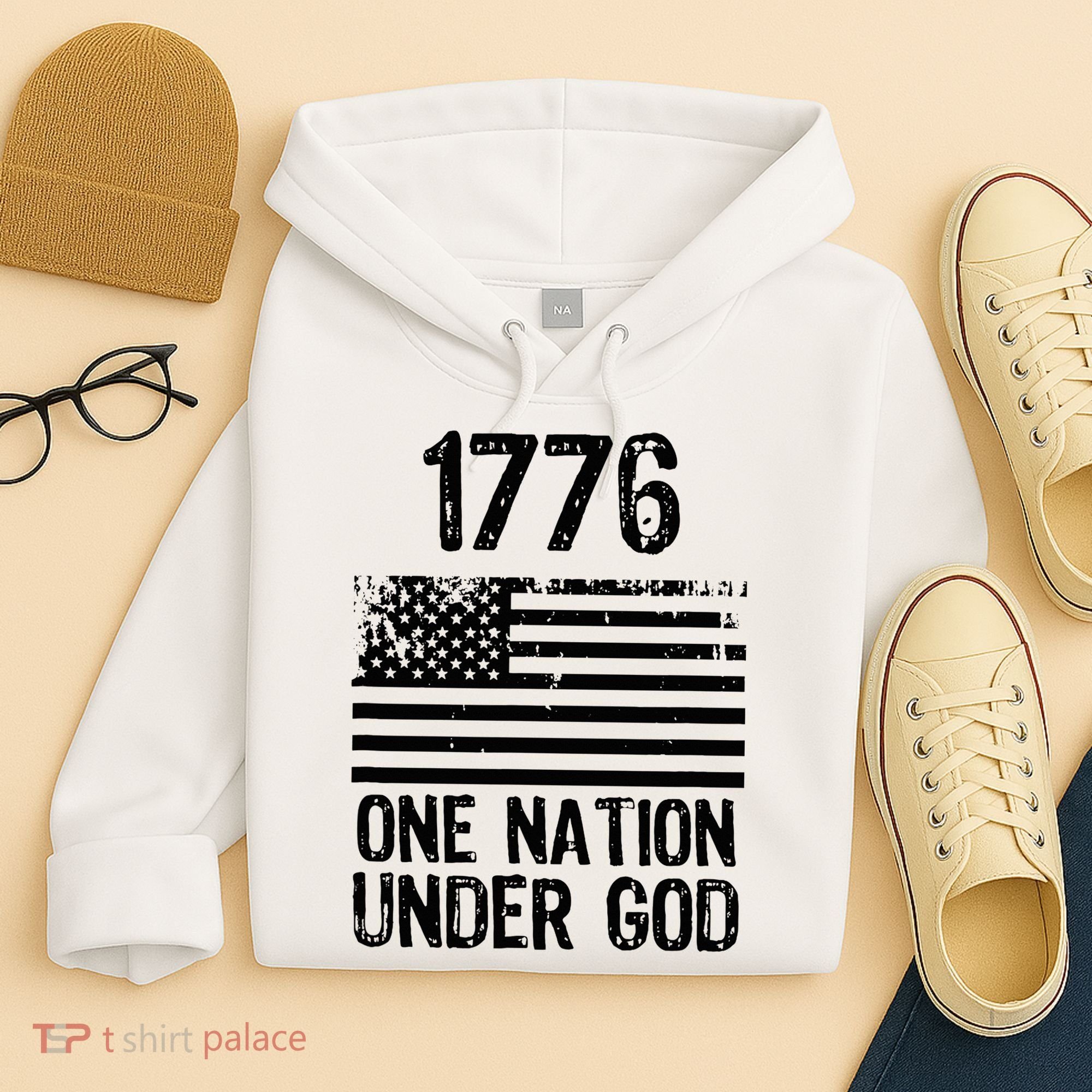 1776 One Nation Under God Patriotic Flag Hoodie