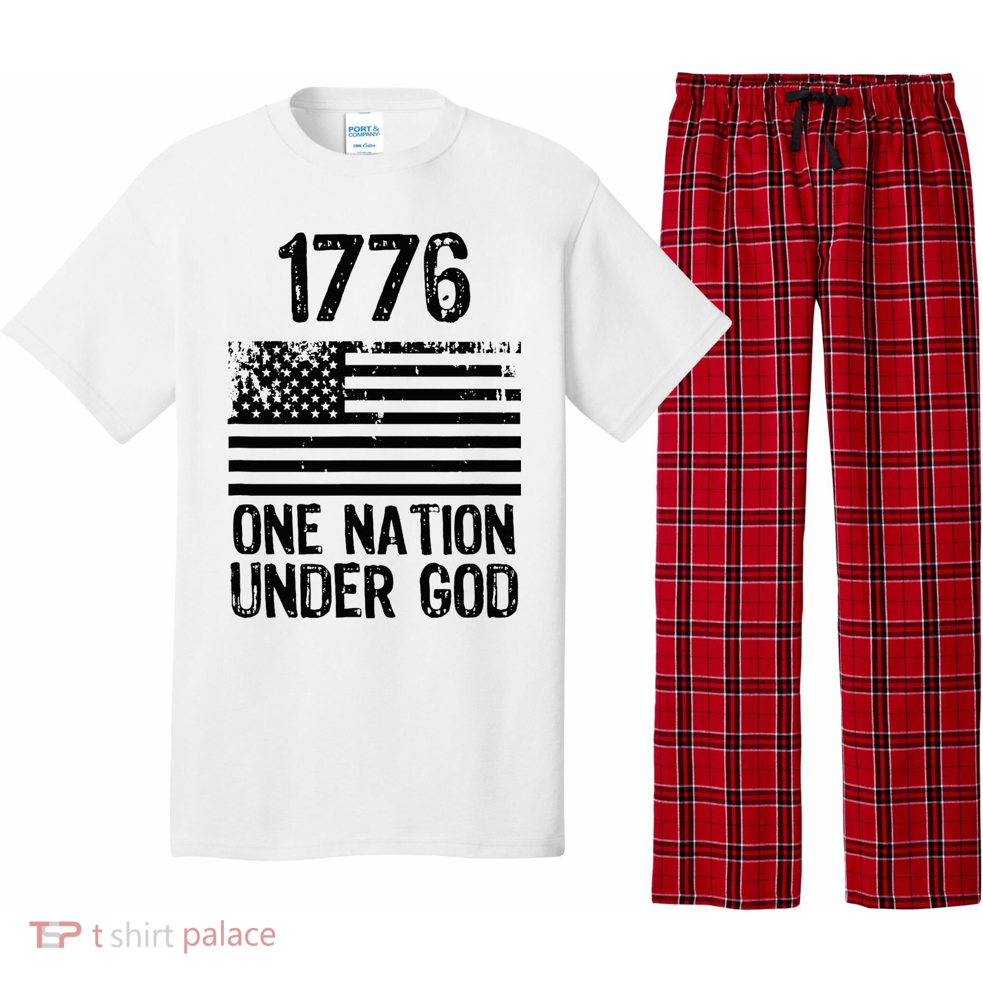 1776 One Nation Under God Patriotic Flag Pajama Set
