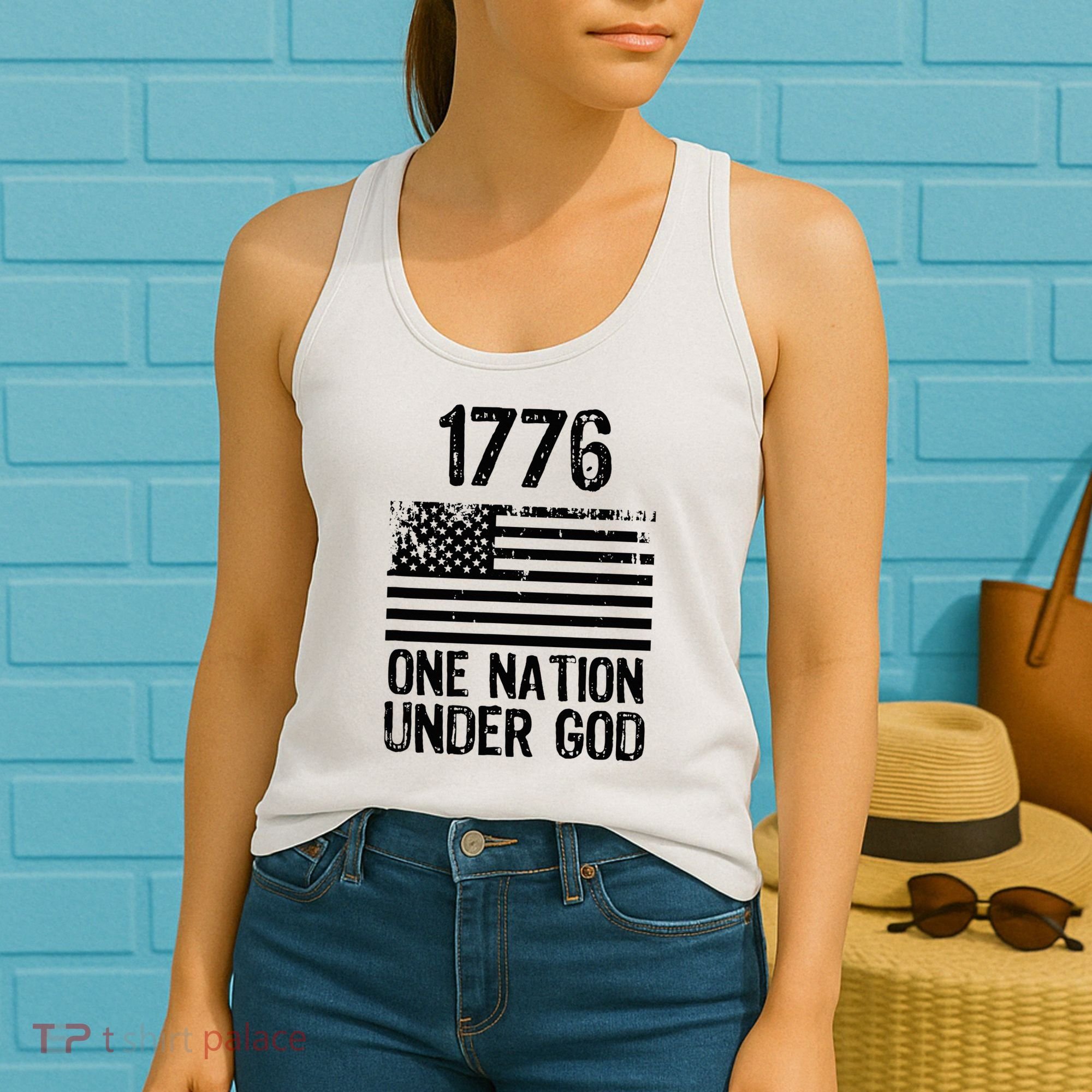 1776 One Nation Under God Patriotic Flag Women's Tank Top