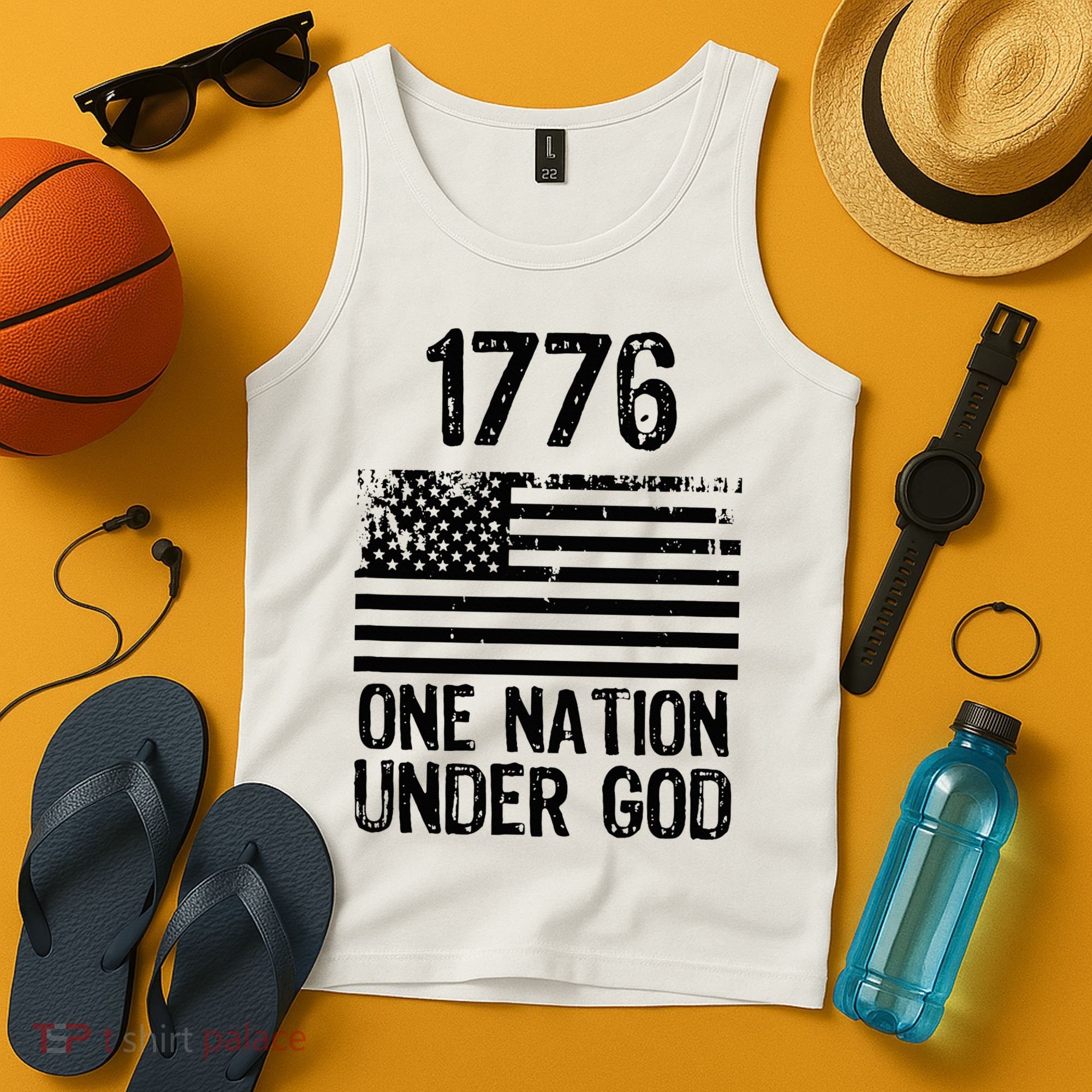 1776 One Nation Under God Patriotic Flag Tank Top