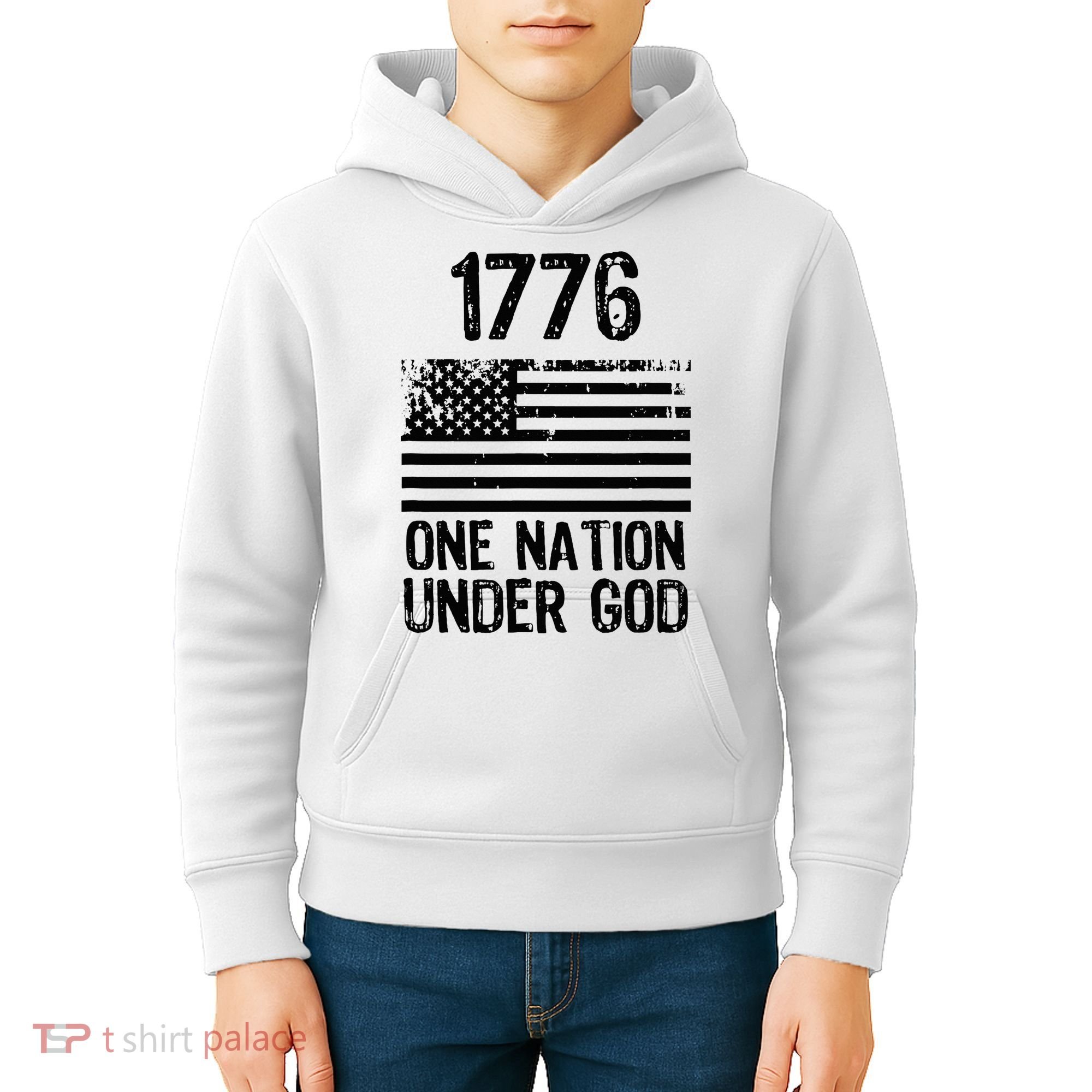 1776 One Nation Under God Patriotic Flag Kids Hoodie