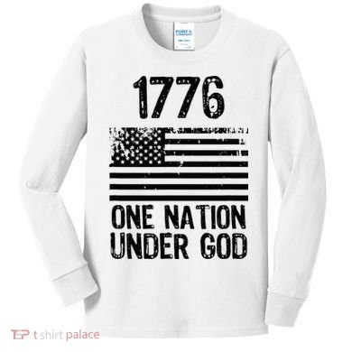 1776 One Nation Under God Patriotic Flag Kids Long Sleeve Shirt