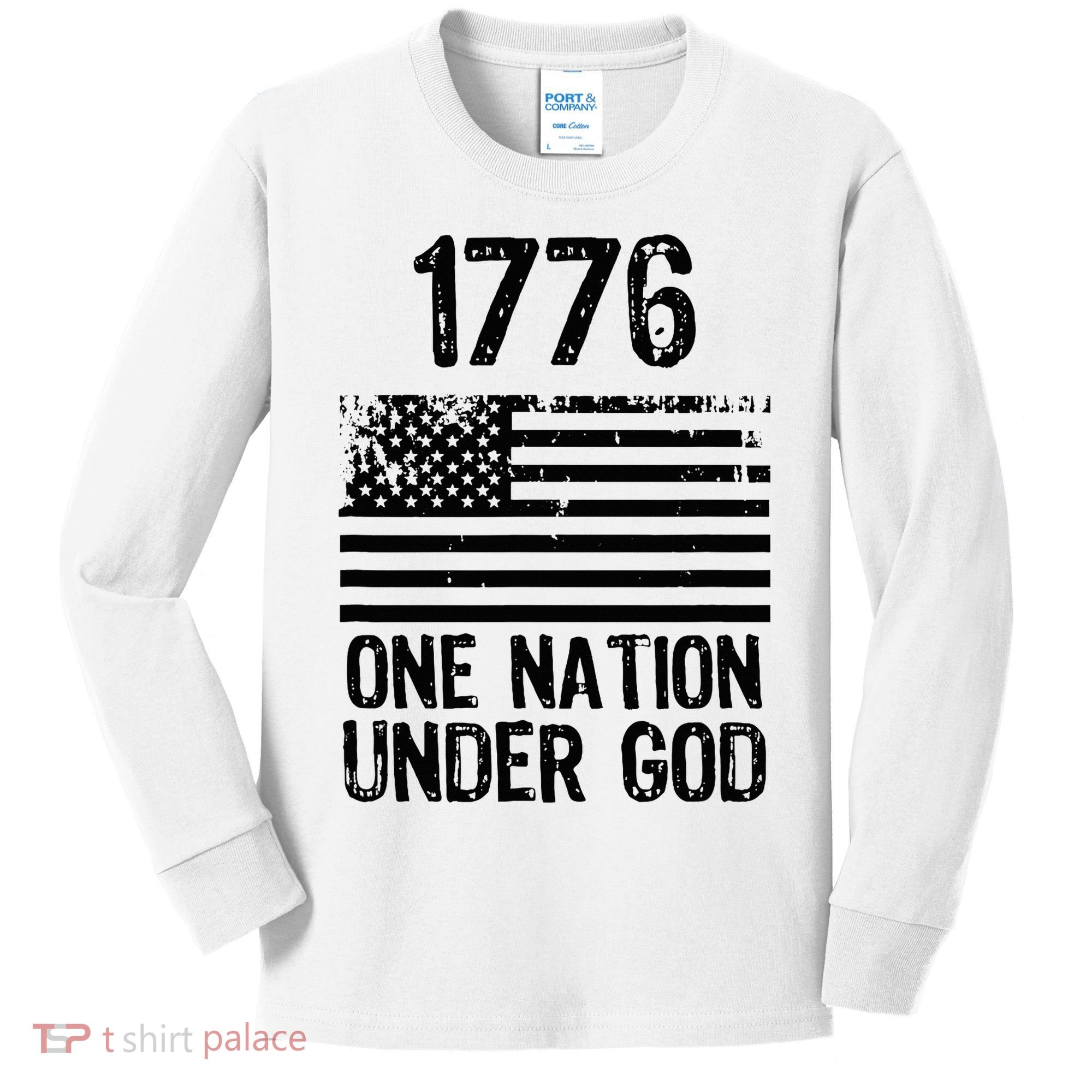 1776 One Nation Under God Patriotic Flag Kids Long Sleeve Shirt