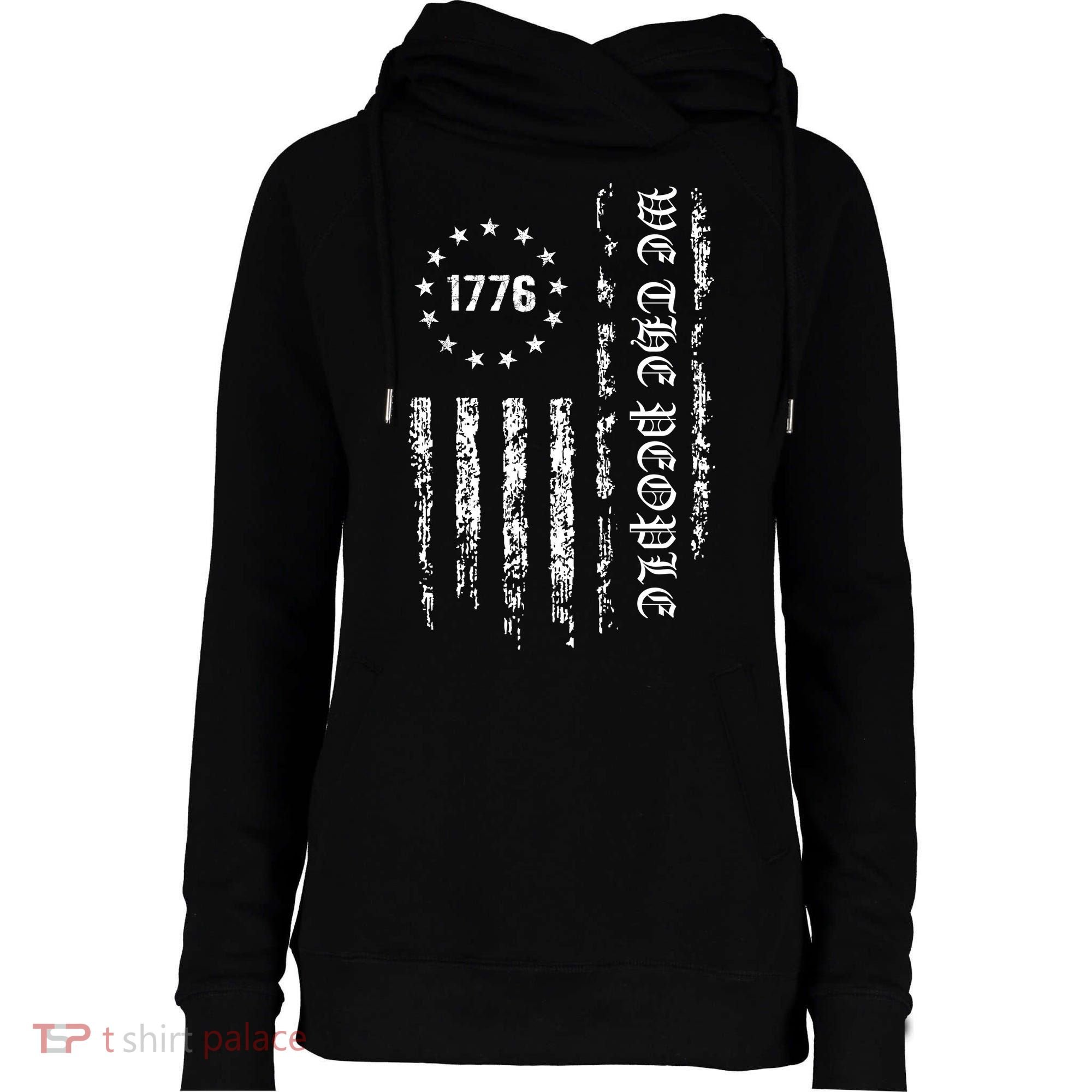 1776 Patriotic Grunge Womens Funnel Neck Pullover Hood