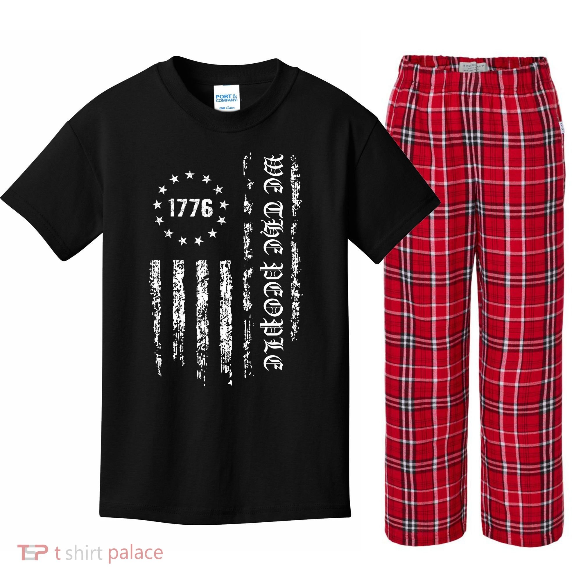 1776 Patriotic Grunge Kids Plaid Pajama Set